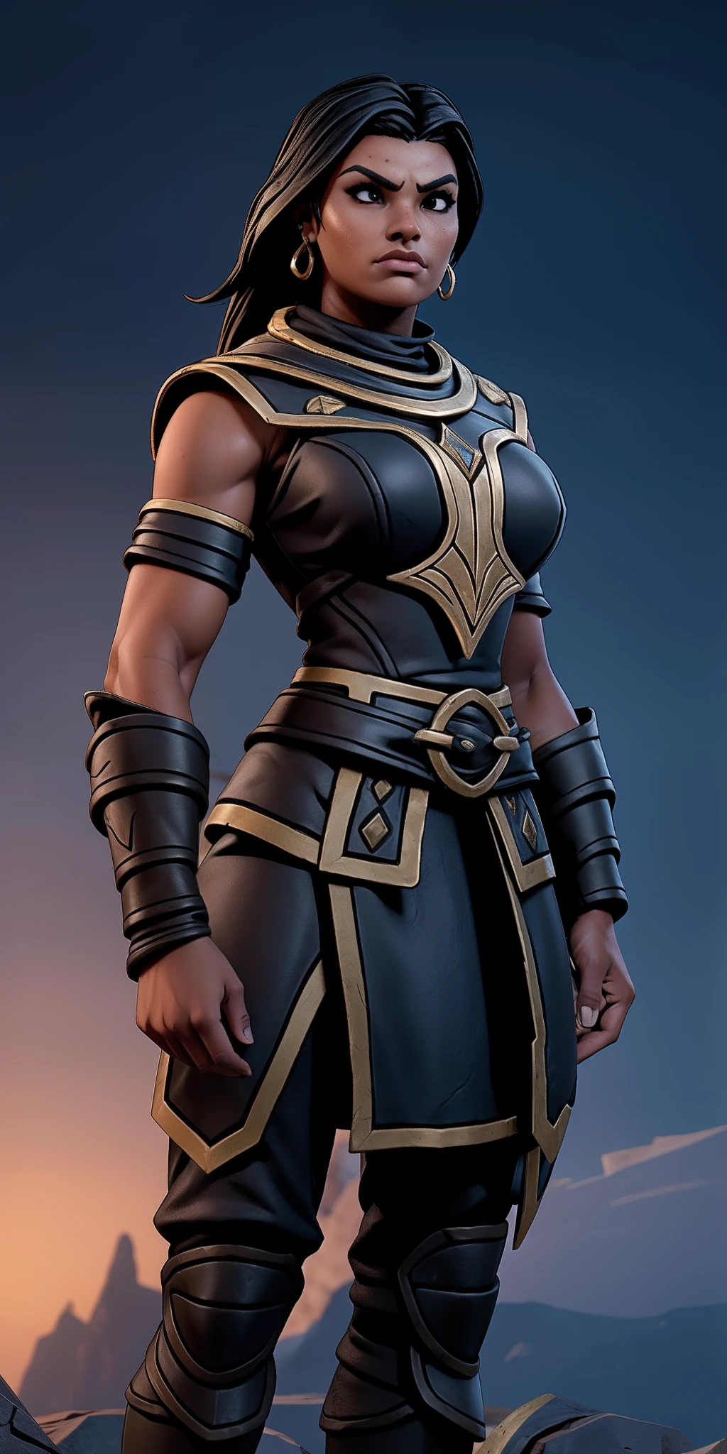 melhor qualidade, obra prima, ultra detalhado, symmetr, proporcional, 8k, (1 mulher 25 anos, guerreira de TES skyrim game, pele negra, africana, rosto bonito, corpo esbelto, detailed hands, corpo magro, cintura, corpo proporcional, seios pequenos)