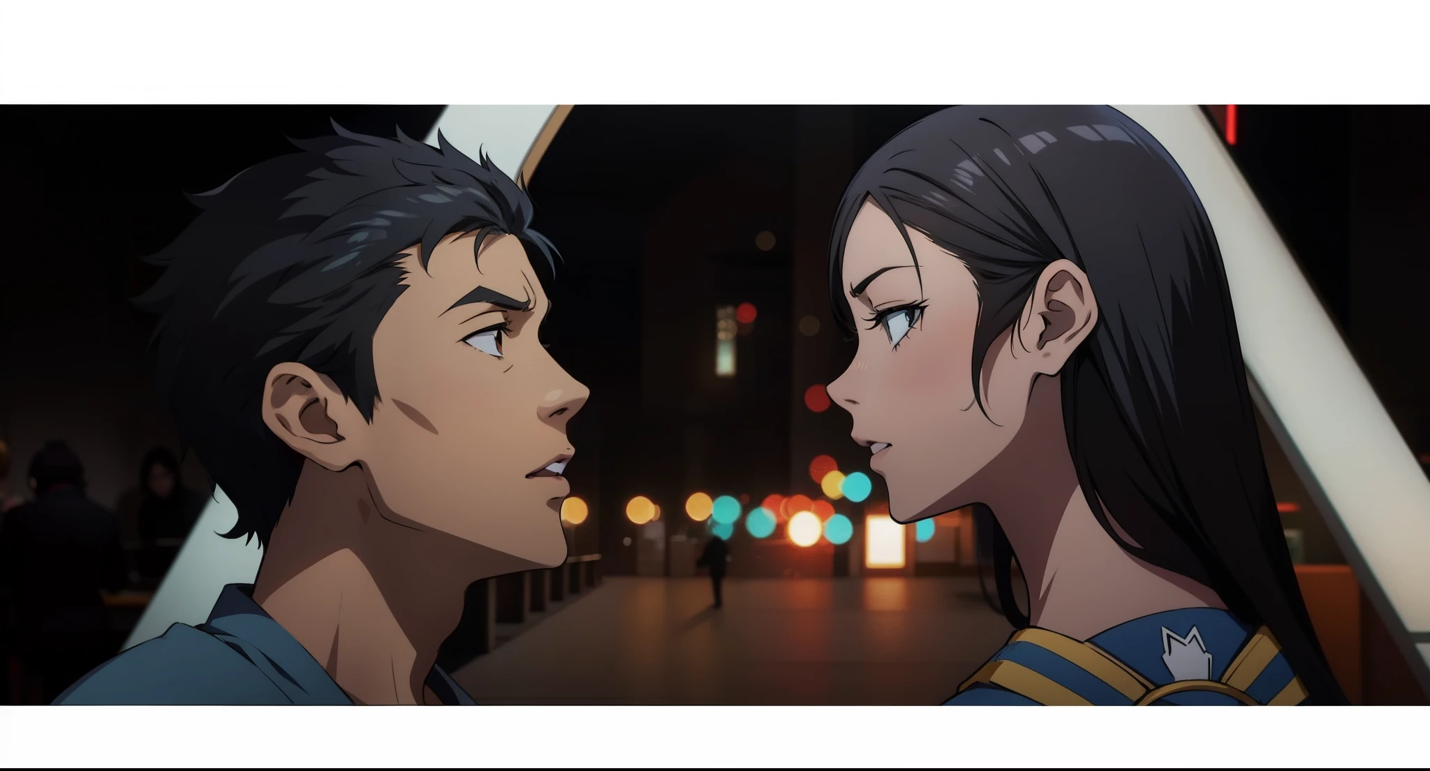 Anime scene, couple having an argument, boy on the left, girl on the right