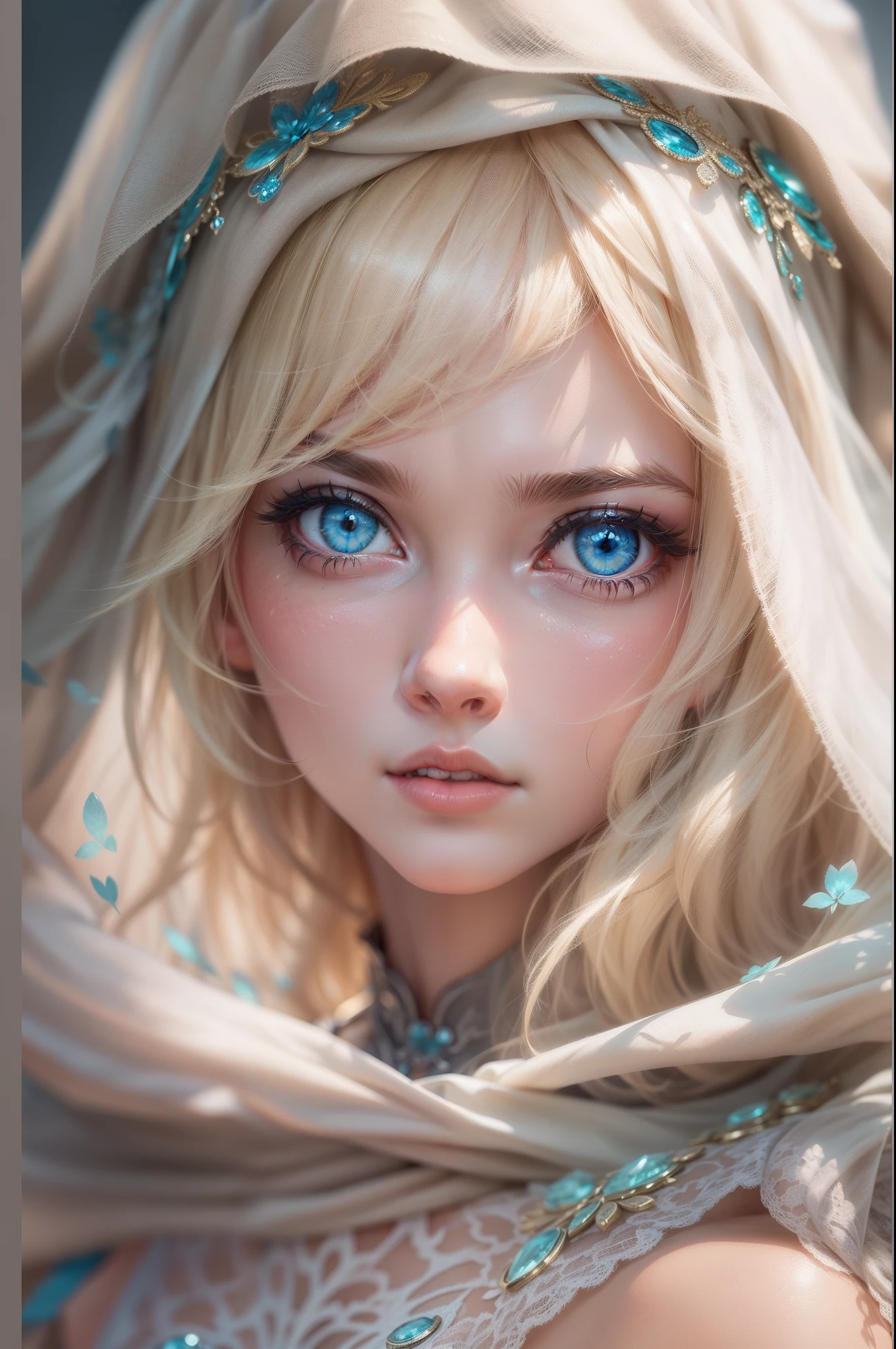 Blonde woman with blue eyes and veil on head、Soft portrait shots 8 k、Photorealistic beautiful face、8K portrait rendering、Realistic beautiful face、beautiful realistic face、photorealistic anime girl render、hyperrealistic beautiful face、8K realistic digital art、realistic digital art 4k、realistic digital art 4 k、very realistic digital art,{{{{Dynamic Angle Full Body}}}},{{{{{Dynamic pose standing}}}}},{{{{Dress}}}}