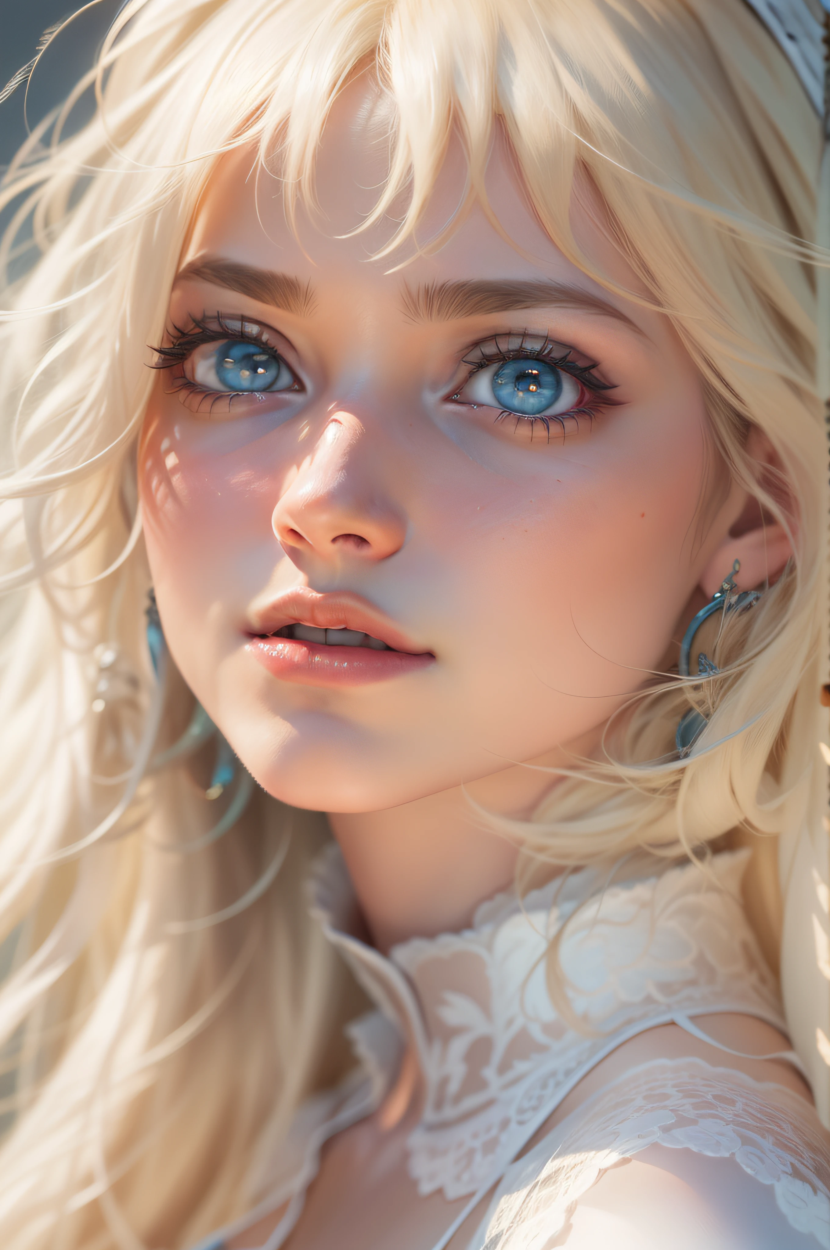 Blonde woman with blue eyes and veil on head、Soft portrait shots 8 k、Photorealistic beautiful face、8K portrait rendering、Realistic beautiful face、beautiful realistic face、photorealistic anime girl render、hyperrealistic beautiful face、8K realistic digital art、realistic digital art 4k、realistic digital art 4 k、very realistic digital art,{{{{Dynamic Angle Full Body}}}},{{{{Dynamic Angle Full Body}}}}