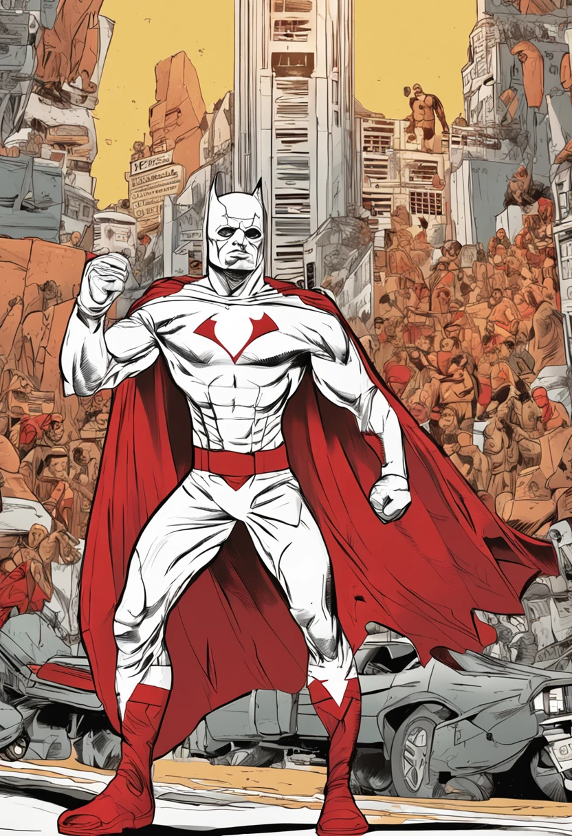 cachorro branco com capa vermelha de super heroi