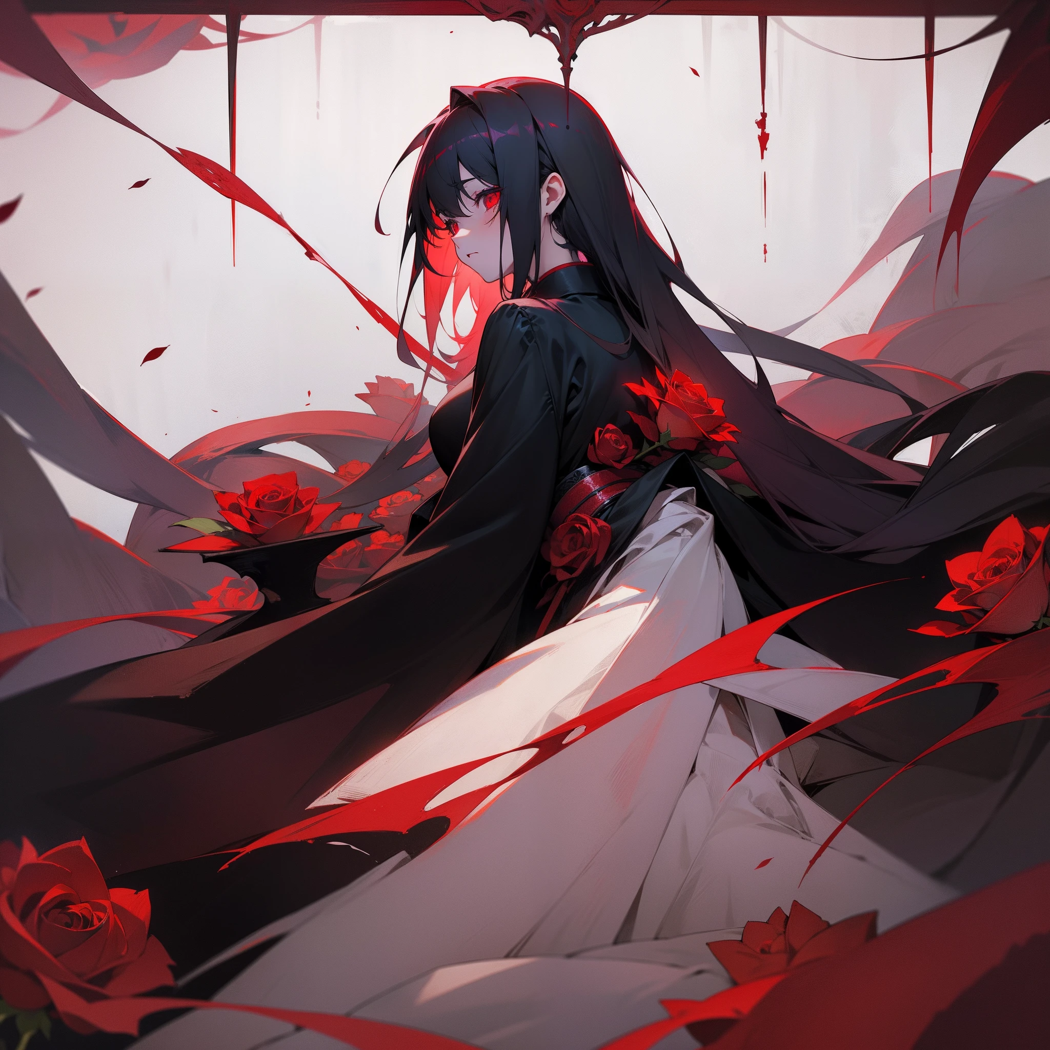 Deep Darkness、bloods、Forgotten memories、The end of silence、Endless sadness、Withered roses、Lead and crimson despair、Japanese dress、Top image quality、Crimson Rose、reddish、Fantastical