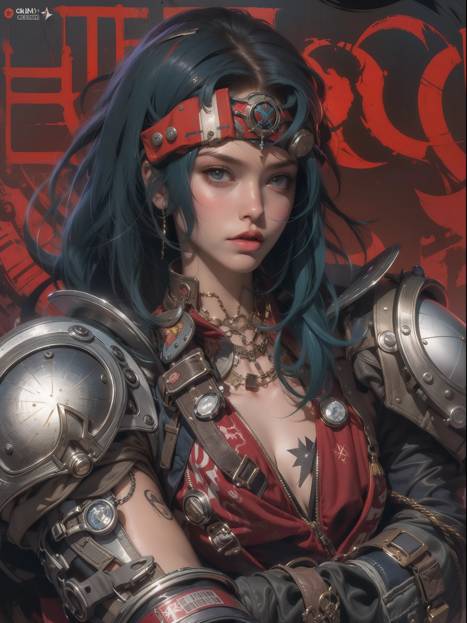 (((mulher))), (((melhor qualidade))), (((obra prima))), (((adulto))), (((1girl))), ((( corte de cabelo bob ))), Uma gladiadora cyberpunk mulher de 25 anos com corpo perfeito, shoulder pads with metal spines, Gladiadores do Brooklyn, (( corte de cabelo bob )), tiny leather panties, camiseta de time de rugby rasgada, quase nua no estilo selvagem urbano de Simon Bisley para a capa da revista Heavy Metal, Cabelo loiro curto, Minimum clothing, Metal protection on the left arm with intricate graphics, Dark red with white stars and striped zigzag pattern, navy blue and white, armadura, cheio de espinhos, (((do joelho pra cima))), cabelos loiro branco curto, no fundo uma parede pintada por Shepard Fairey com um design intrincado