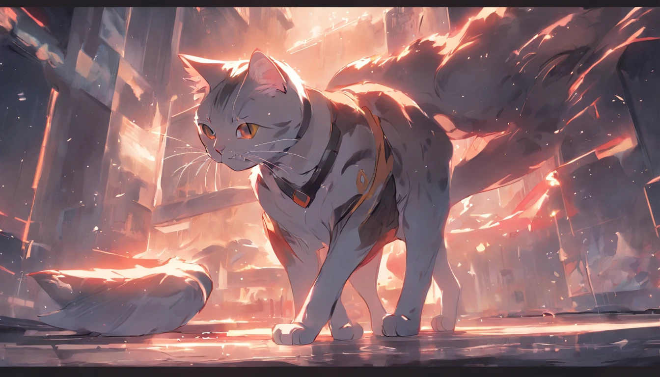 super hero cat with power arms and legs, 85mm, f1.8, portrait, photo realistic, hyperrealistic, orante, super detailed, intricate, dramatic, sunset lighting, shadows, high dynamic range