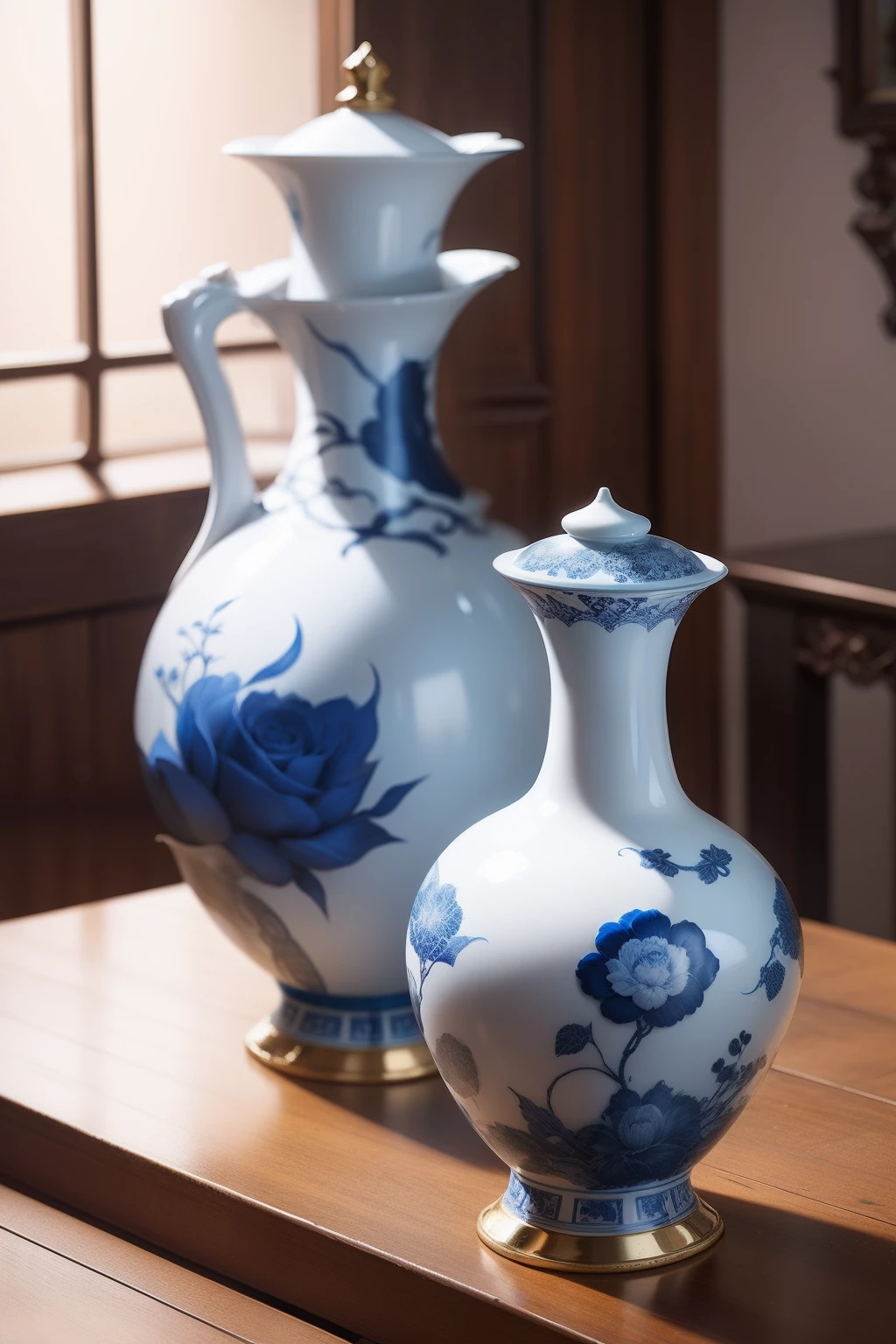 fenghuang，Blue and white porcelain，vases，Woman styling