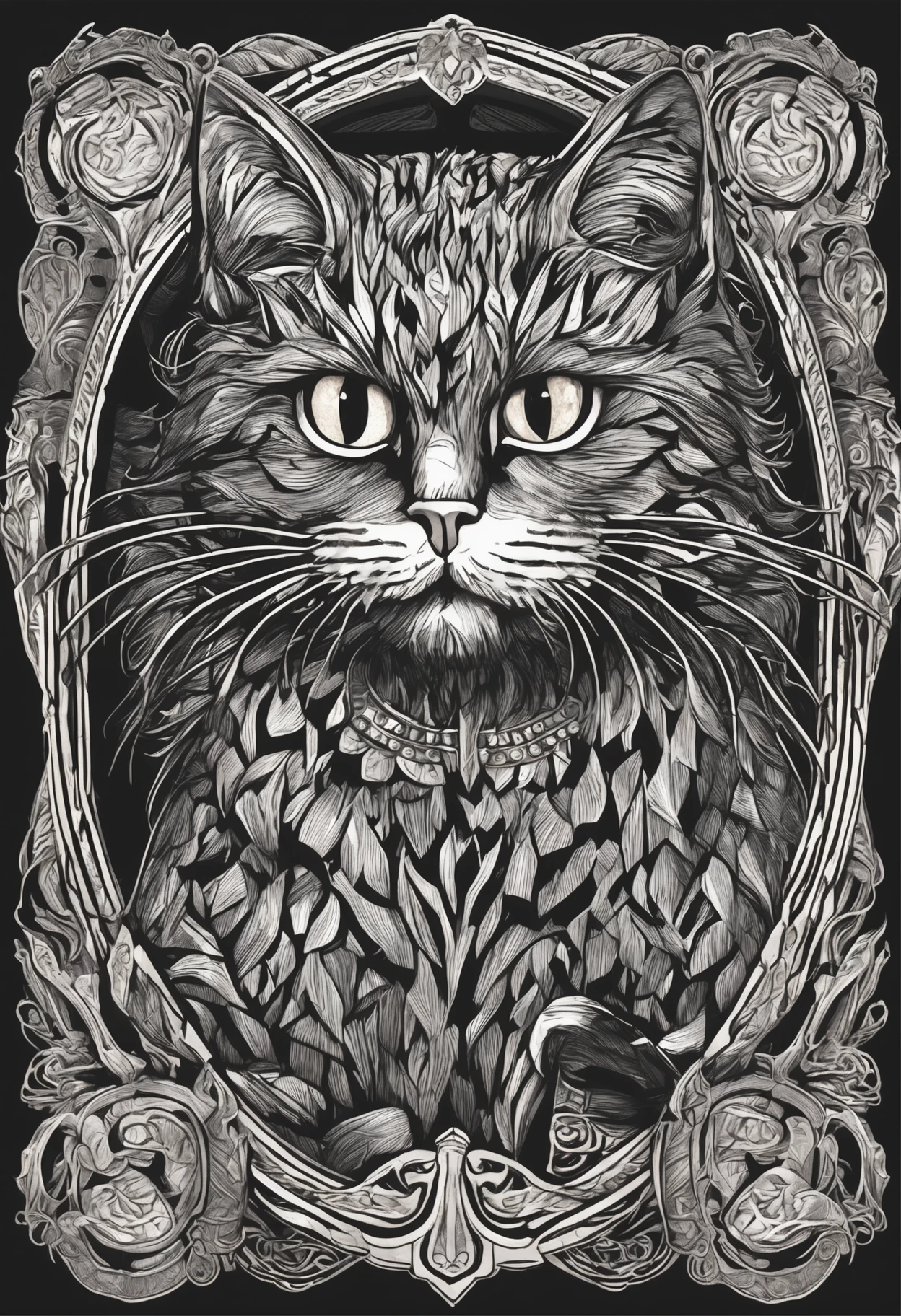 black cat super hero, items and skill images on slides, 85mm, f1.8, portrait, photo realistic, hyperrealistic, orante, super detailed, intricate, dramatic, sunset lighting, shadows, high dynamic range, ornate engravings. The blade is beautifully polished and the hilt and guard are intricately detailed, depicting intricate designs and fletches. The room is filled with the warm glow of the fire, casting a warm, magical glow on the scene. wide aperture, soft lighting, deep depth of field