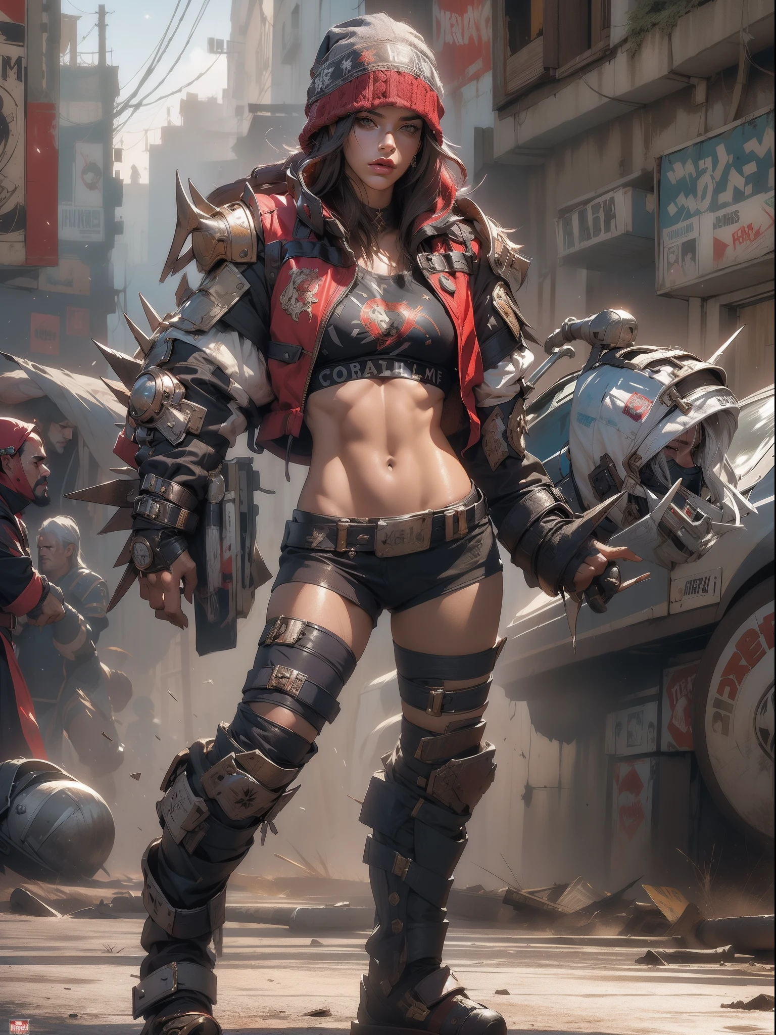 ((Best quality)), ((masterpiece)), (highly detailed:1.3), 3D, beautiful (cyberpunk:1.3) 1girl, cyber archangel with demon horns, (angel wings), torn clothes, bare shoulders, plump, thick, cyberpunk, nighttime, neon light, full body