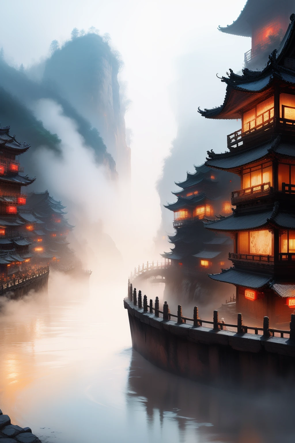 (((fenghuang))),wonderland,(((White mist))),A woman who is