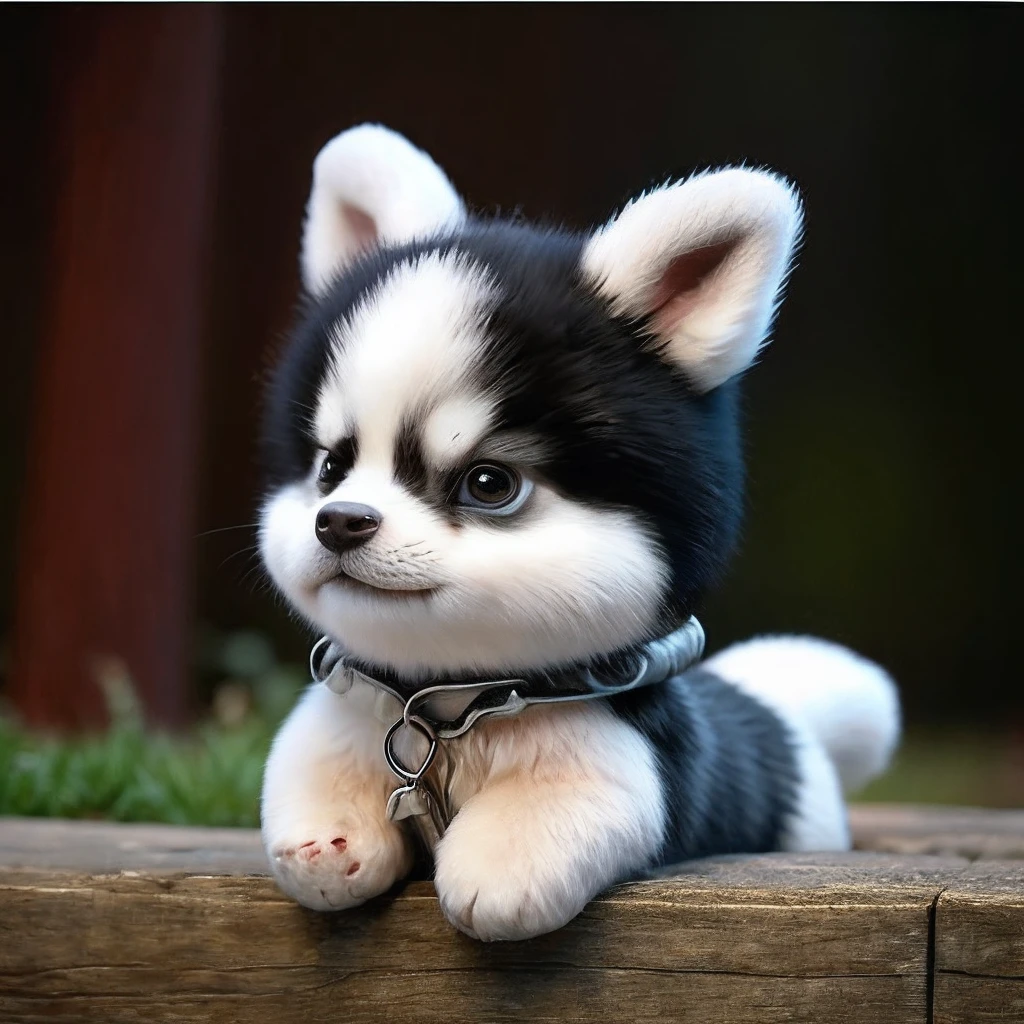 Cute black and white huskies,Realistic appearance,Hairy body,Be red in the face,wearing hat,Non-human appearance。