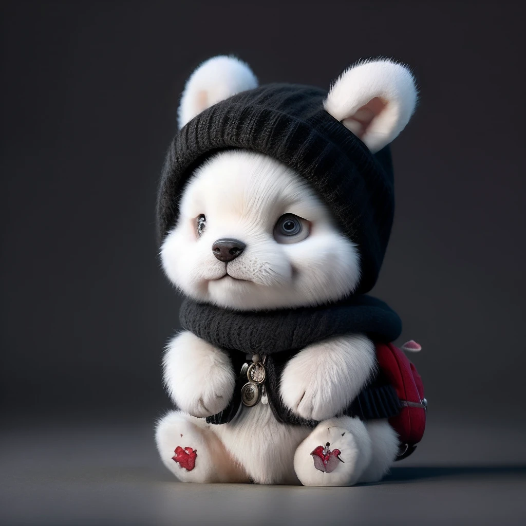 Cute black and white husky,Realistic looks,Hairy body,Be red in the face,wearing hat,Non-human appearance。