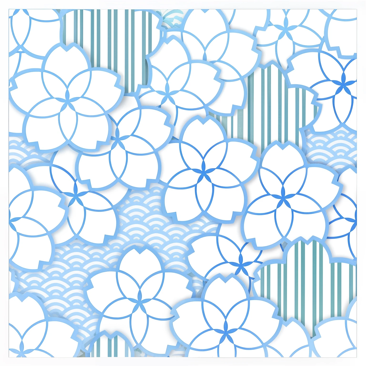 a blue and pink floral print fabric with white stripes, inspired by Katsushika Ōi, overlaid with aizome patterns, by Shiba Kōkan, indigo blooming flowers garden, textile print, japanese related with flowers, traditional japanese colors, inspired by Nagasawa Rosetsu, inspired by Ogata Kōrin, lush sakura
