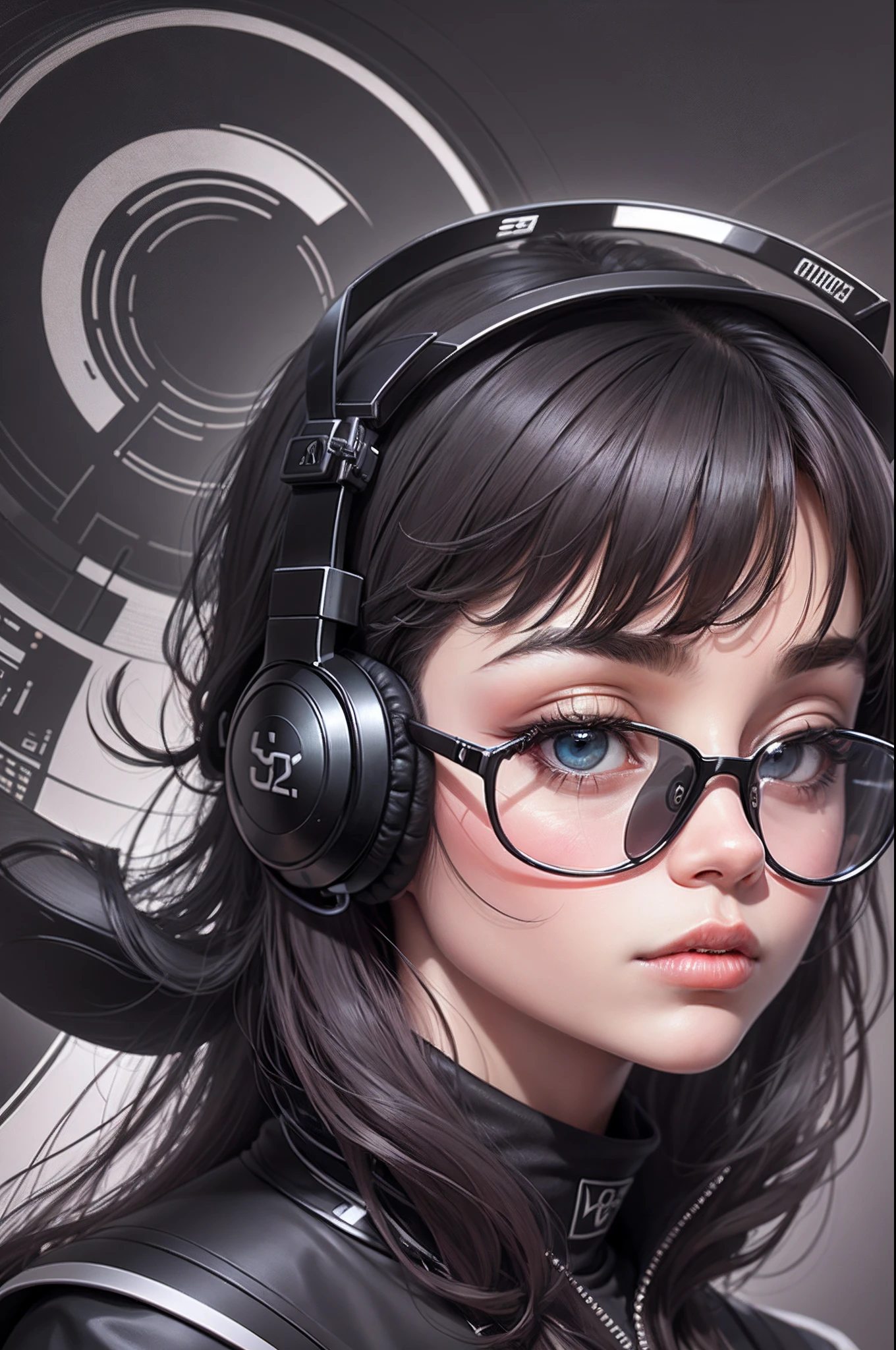 Create a logo for a brand where the symbol is a disembodied head using a black headphone and black glasses on a black background, It must have a very black outline well highlighted and does not have a nose and mouth, estilo charge, --auto --s2