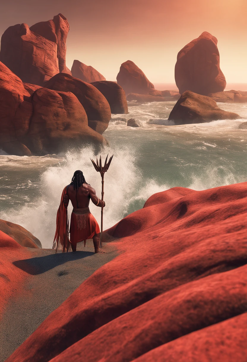 imagine Uma versao animada em 3D no estilo da Pixar realista de Foto de arte mais bonito do mundo, Xangó , The African Orisha, homem forte,roupas vermelha ,Orisha of the duality of the men of Thunder ,vermelho, vestindo um ade detalhado e intrincado, Iron axe in hands, olhar suave, cosmic god,impressionismo,Afrofuturista