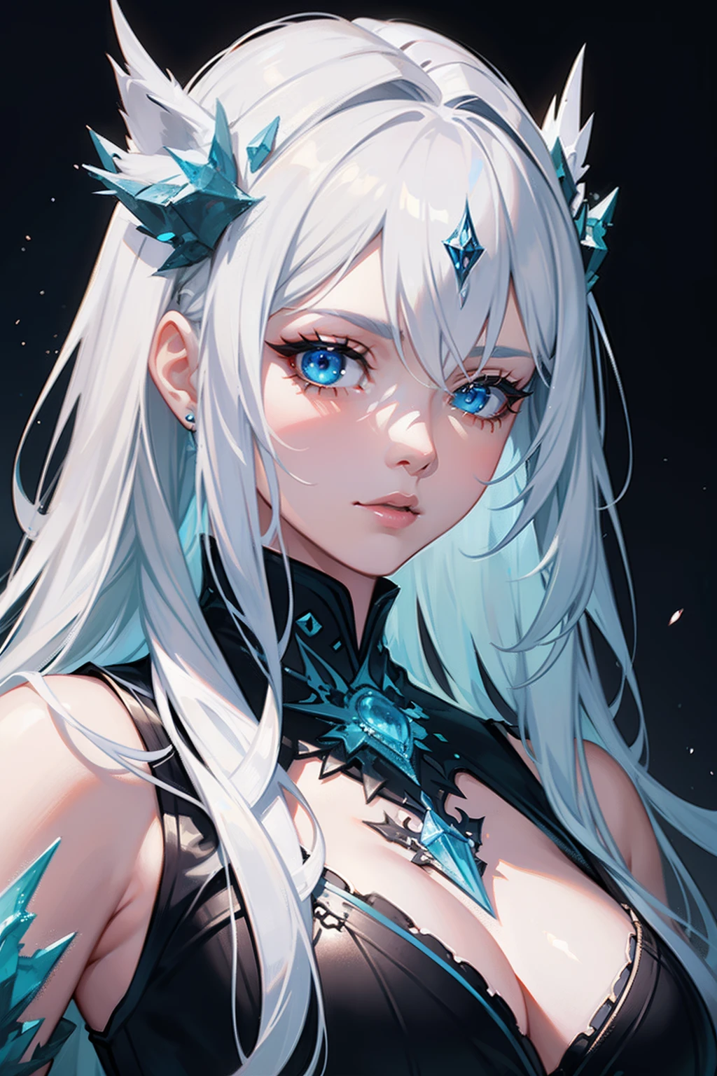 an ice goddess, winter fox traits with white hair and lightnings arround her, nice perfect face with soft skinice perfect face, concept art portrait by greg rutkowski, artgerm, hyperdetailed intricately detailed gothic art trending on artstation triadic colors, fantastical, intricate detail, splash screen, complementary colors, fantasy concept art, 8k resolution, deviantart masterpiece, oil painting, heavy strokes