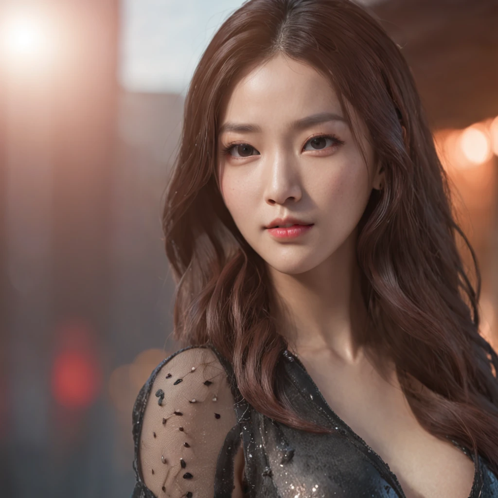 (professional 3d render:1.3) af (Realistic:1.3) most beautiful artwork photo in the world,Features soft and shiny female, South Korean, Asian, ((Very hot woman, fantasy, defined features woman wet kind look, big breasts, long hair in model pose, Fantastic location, cinematic professional modelling environment, outdoors)), full body 8k unity render, cinematic lighting, heavyshading, Detailed, Detailed face, (vibrant, photograph realistic, Realistic, Light, Bright, Sharp focus, 8K), (Designer slit gown:1.4), (((sli dress))), (Intricate:1.4), decadent, (Highly detailed:1.4), Digital painting, rendering by octane, art stations, concept-art, smooth, Sharp focus, illustration, Art germ, (loish:0.23),((Bright and outdoor city background:1.3)),