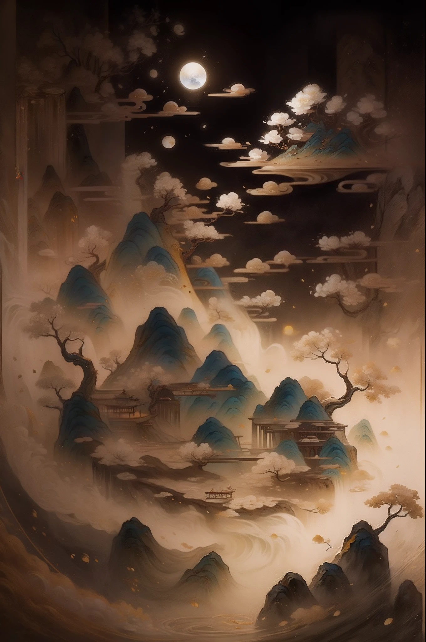 Chinese painting and calligraphy,Ancient Chinese landscapes,Nuwa makes up the sky