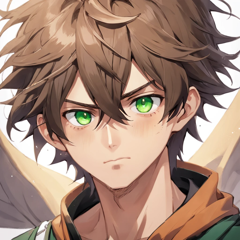 atormentado, stand, garoto, demonio, desiludido, Anime boy with brown hair and green eyes looking at the camera, cabelo cacheado, dead expression, Nice realistic portrait, anime semi-realista, detailed anime soft face made by anime painter studio, Retrato anime do homem bonito, realistic anime art style, arte cg anime suave, anime de rosto de alto detalhe, anime semi-realista, estilo anime semi-realista, Retrato estilo anime, homem alto do anime com olhos mel, A man in this 30's, terno marrom escuro, Sorriso leve, Restolho de 3 dias, Tiro de cabelo castanho desbotado, olhos verdes, topo da cintura, Standing in a 19th century study. Young man with green eyes in anime version with: • Early intelligence and ability to learn fast. • Observant and attentive to details. • Ability to concentrate and solve mathematical problems. • Tendency to repress feelings and keep them to themselves. • Persistence in the search for validation and social connection. • Perception that negative experiences have affected your self-image. • Feeling disillusioned and loss of meaning in life. • Search for extreme experiences to fill an emotional void. • Difficulty establishing healthy relationships due to feelings of inadequacy. • Internal conflict between the desire to act and the inaction resulting from fear or insecurity.