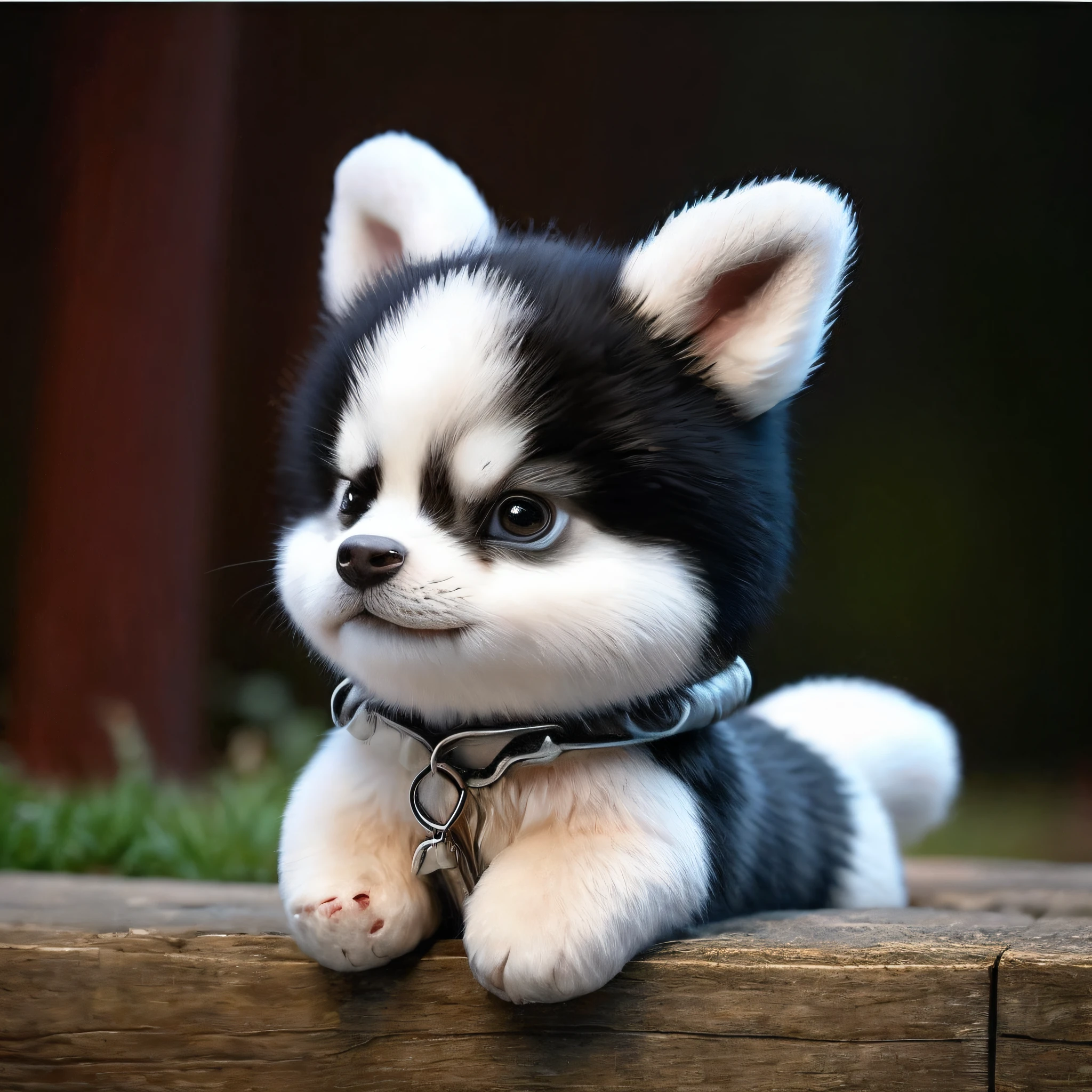 Cute black and white huskies，Realistic appearance，Hairy body，Be red in the face，wearing hat，Non-human appearance。