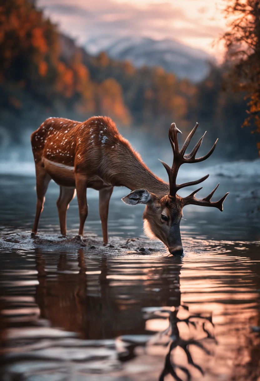 Unreal a deer drinking water from the river