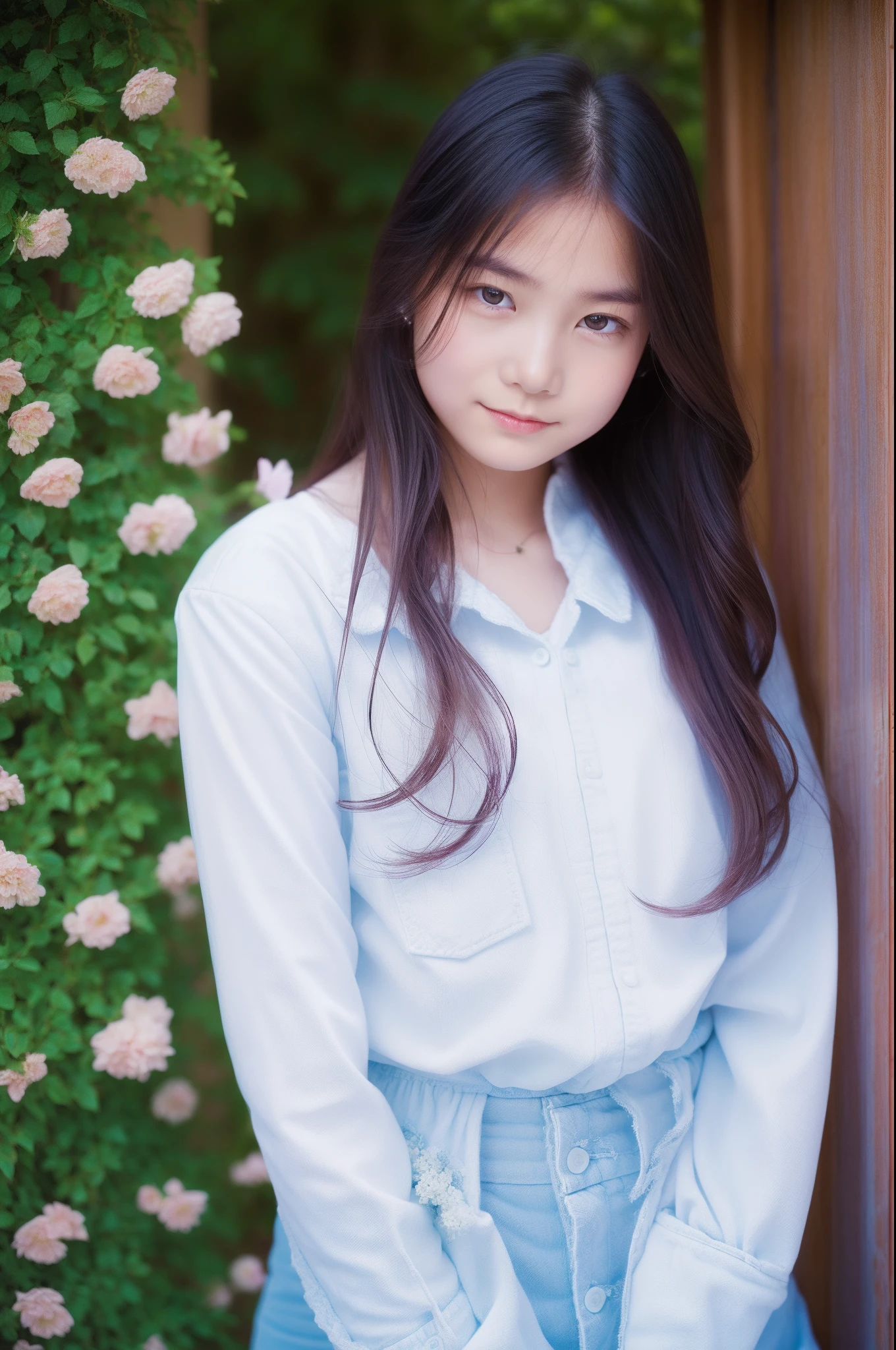 "ideas、 portraits。" young girl ，flower