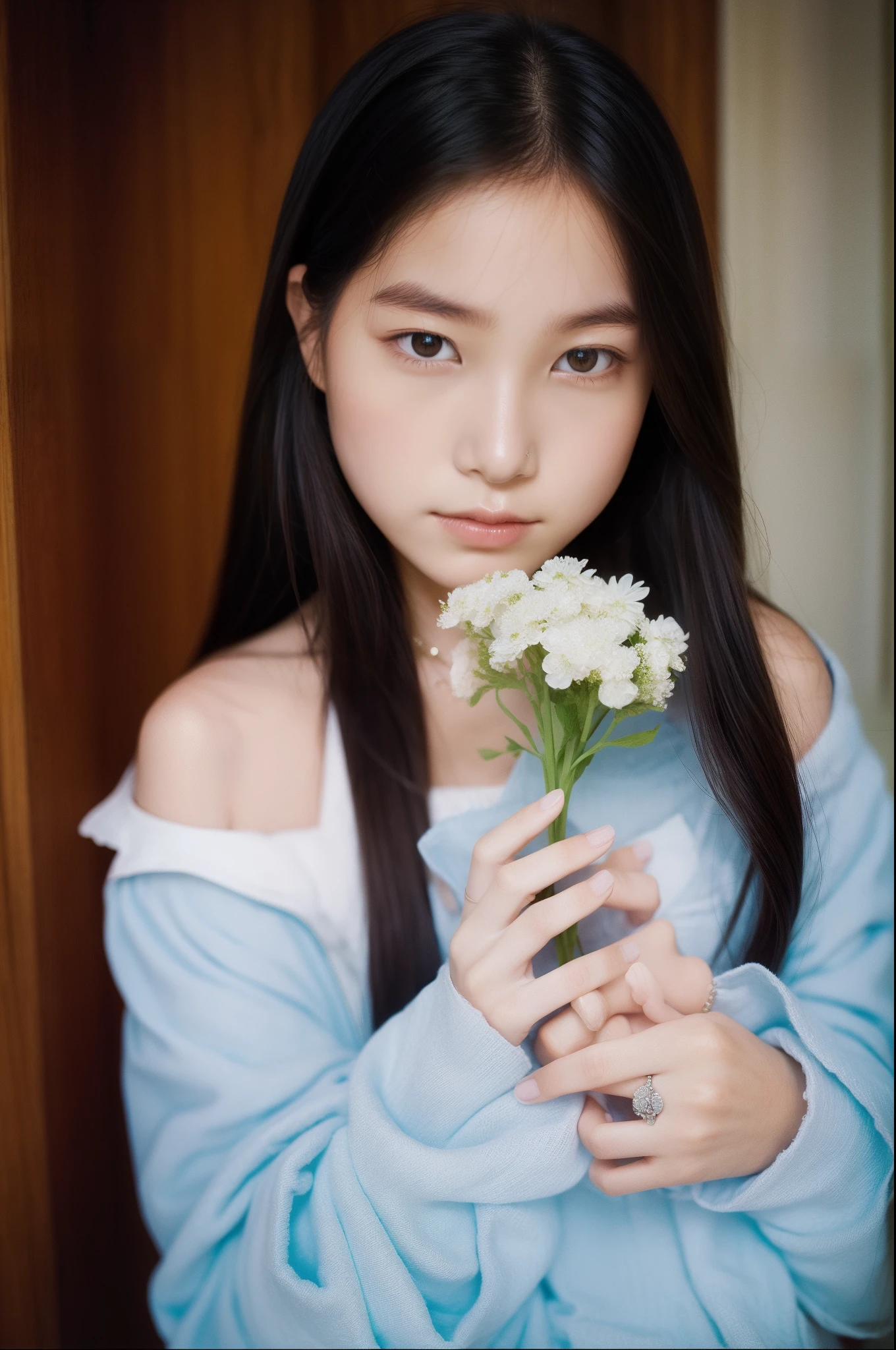 "ideas、 portraits。" young girl ，flower