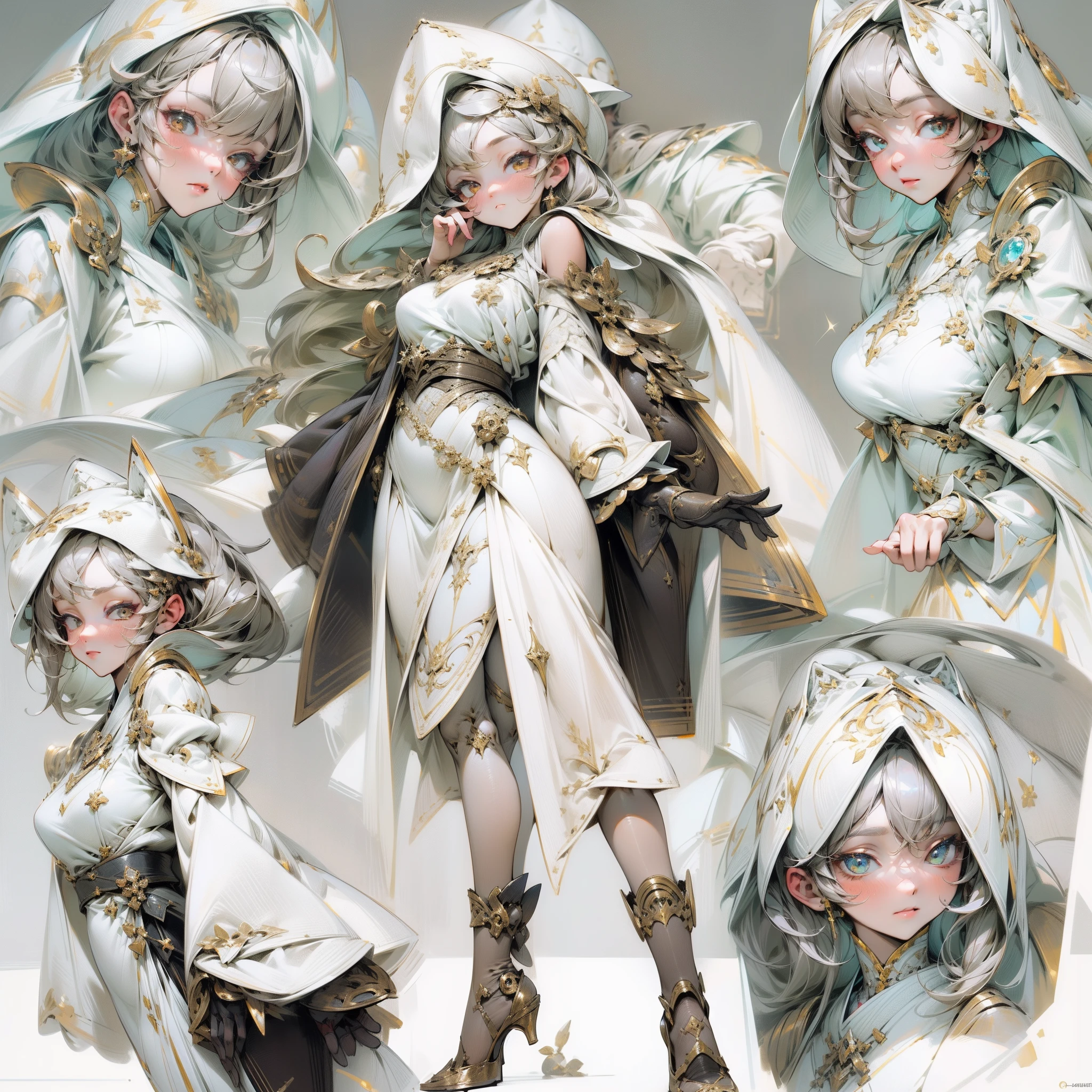 ((Masterpiece, Highest quality)), Detailed face, CharacterDesignSheet,full bodyesbian, Full of details, Multiple poses and expressions, Highly detailed, Depth, Many parts,beuaty girl,cinmatic lighting,with light glowing,Red robe,lacepantyhose