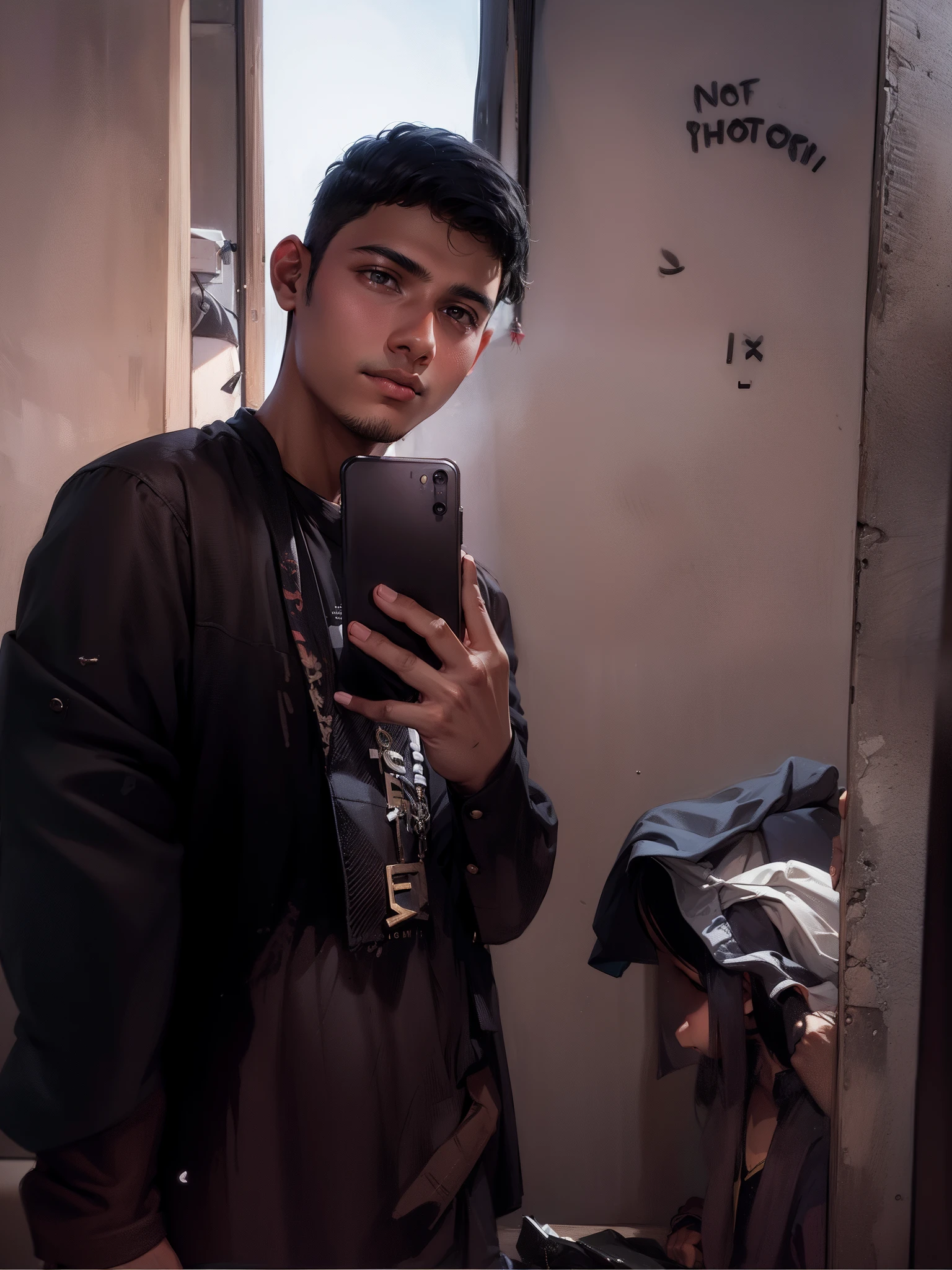 19 year old indian boy taking a selfie,cold colours photo