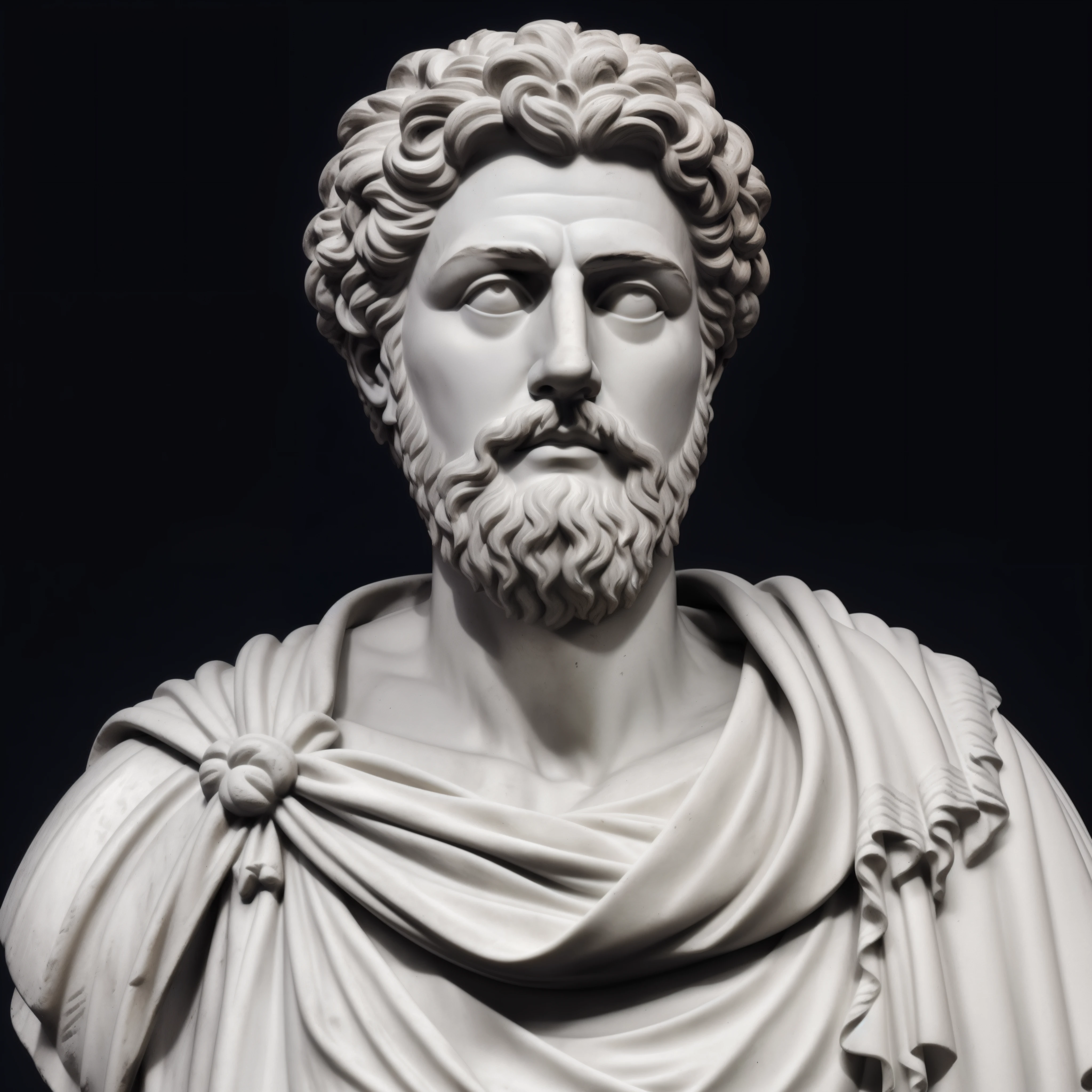 uma foto em preto e branco de um busto de um homem com barba, stoic, Pose estoica, Estoicismo, estoico and calm, Imperador Romano, eStoic face, divino e estoico, Stoic attitude, eStoic facial expression, por Pogus Caesar, Toga romana., Retrato de Zeus acidentado, Homem de Roma Antiga