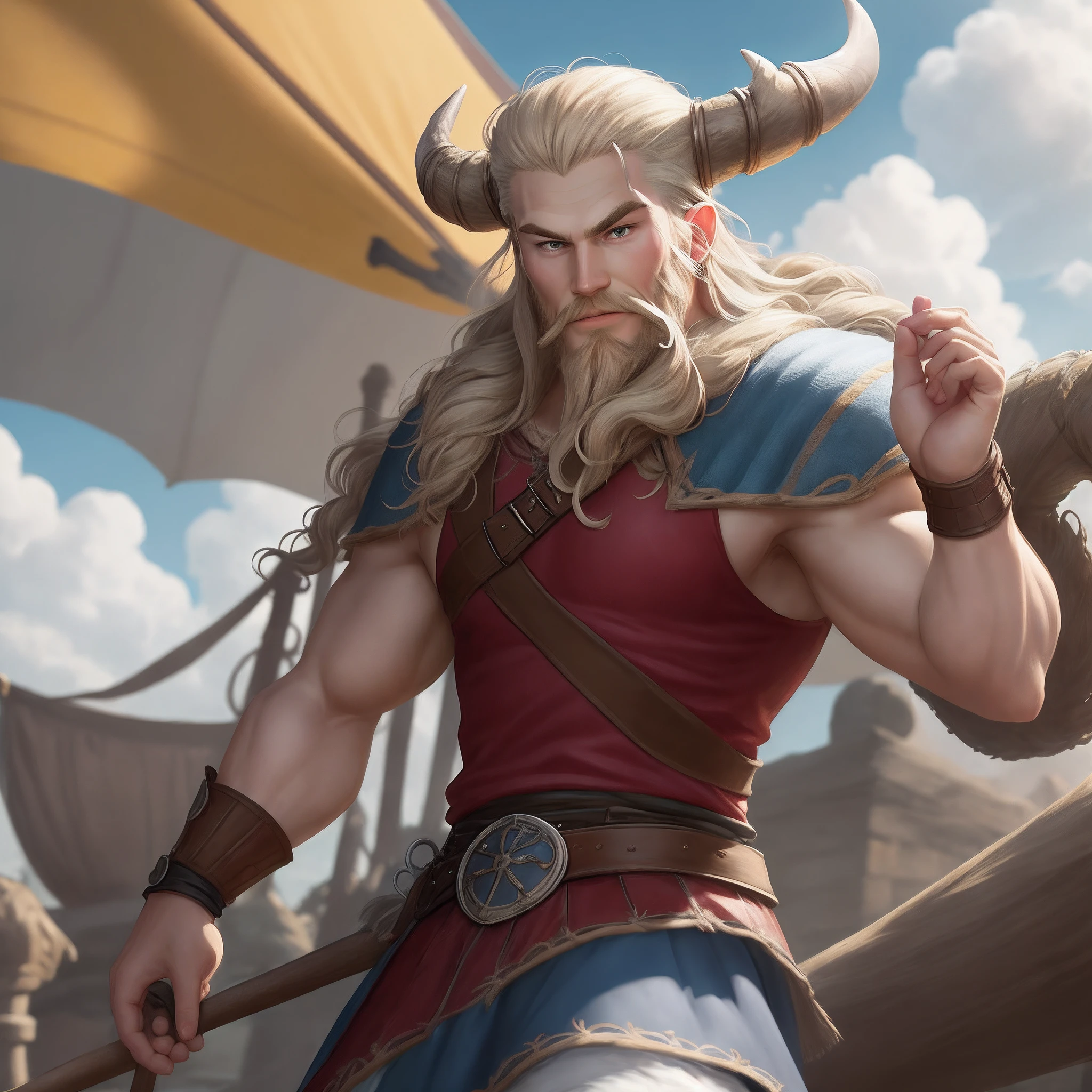 super charismatic viking child in cartoon