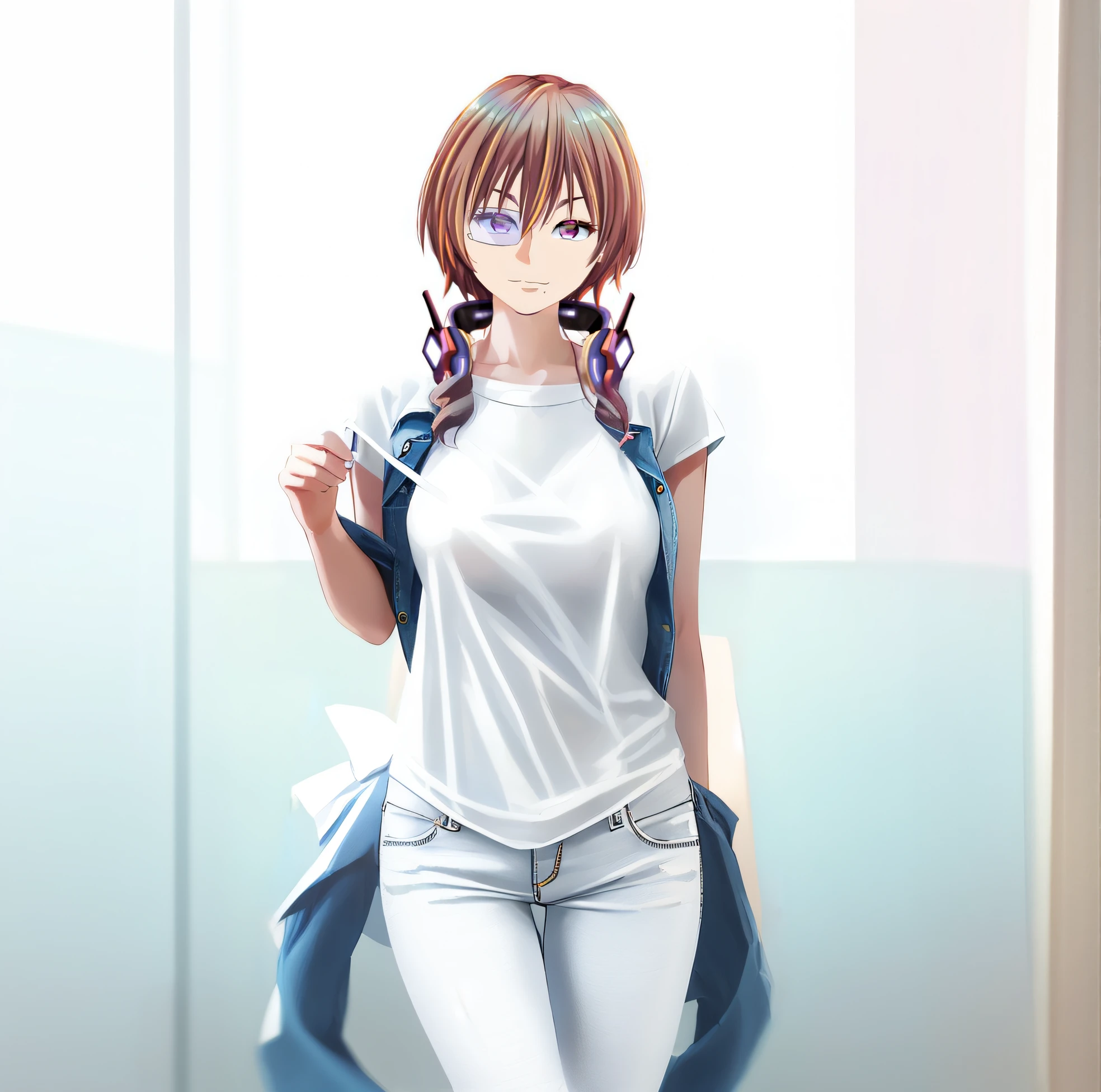 (((masterpiece))), (((best quality))), ((ultra-detailed)), (highly detailed CG illustration), ((an extremely delicate and beautiful)),((white t-shirt:1.5)), ((white plain t-shirt:1.5)), (plain t-shirt), t-shirt, ((white clothes:1.3)),1girl,((blue jeans))