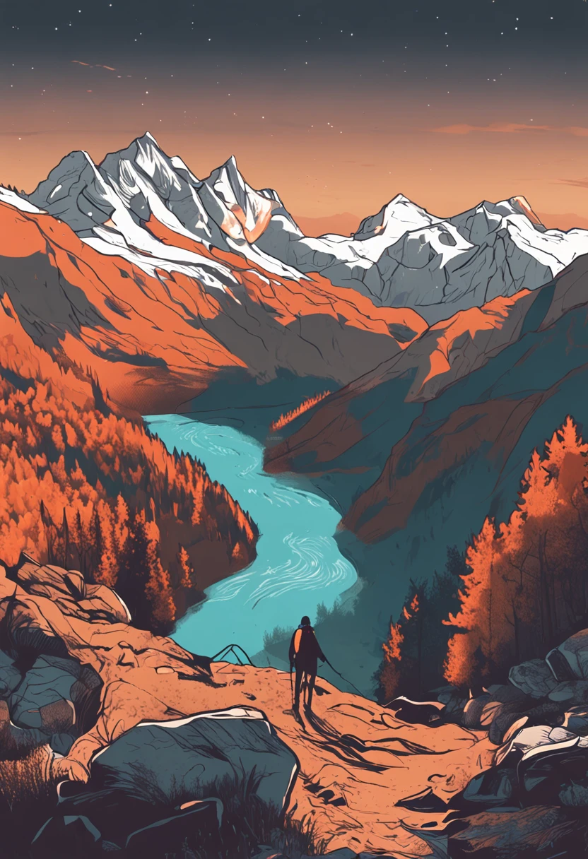 1 woman ((upper body selfie, happy)), masterpiece, best quality, ultra-detailed, solo, outdoors, mountains, nature, (stars, moon) cheerful, happy, backpack, sleeping bag, camping stove, water bottle, mountain boots, gloves, sweater, hat, flashlight, forest, rocks, river, wood, smoke, shadows, contrast, clear sky, analog style (look at viewer:1.2) (skin texture) (film grain:1.3), (warm hue, warm tone:1.2), close up, cinematic light, sidelighting, ultra high res, best shadow, RAW, upper body, wearing pullover --ar 16:9