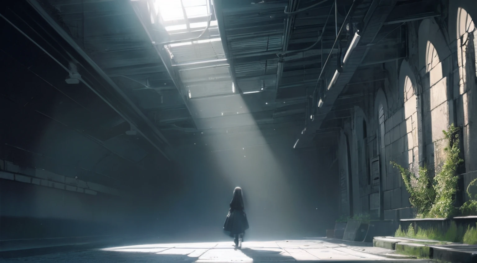 top-quality、Detailed and beautiful depiction、full bodyesbian、Dark hair、Long、Black dress、shortsleeves、Girl Shrugging、hopelessness、Rear view、Perspective from behind