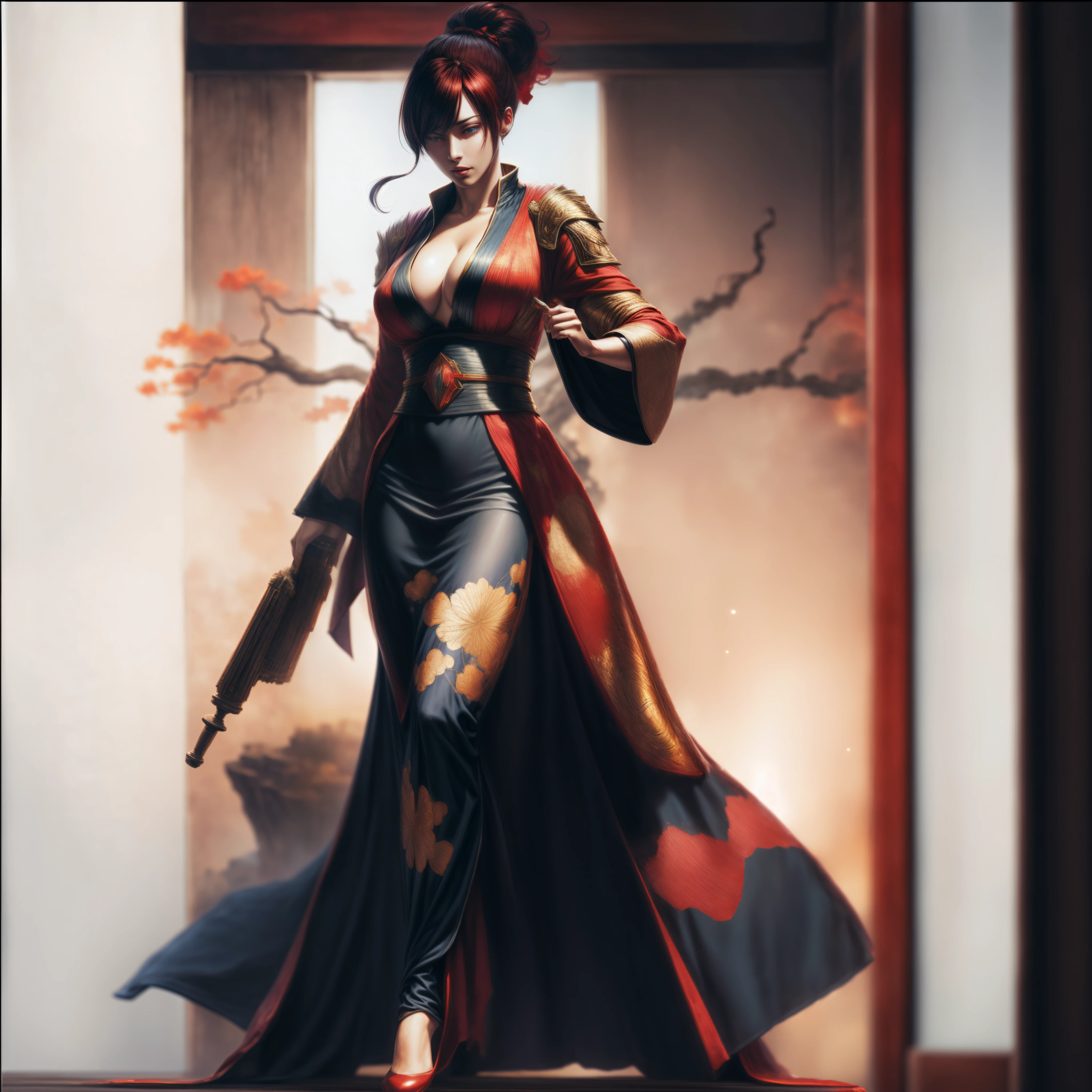beautiful countenance、beautidful eyes、masterwork((masutepiece):1.3),((Best Quality):1.3), (hight resolution:1.1), ((Realistic images ultra detailed):1.3), nffsw, 1girl in, sexy cling dresses, huge tit, cleavage, very long red hair, buttle, war, Magic protection, meteors, Buildings, Permanent Magic Circle, casting spells, Fantasy, Mage, Red magic, power, protection, Spell, buttle, Fire magic, Magic_circle, Detailed background, city, Upper body,