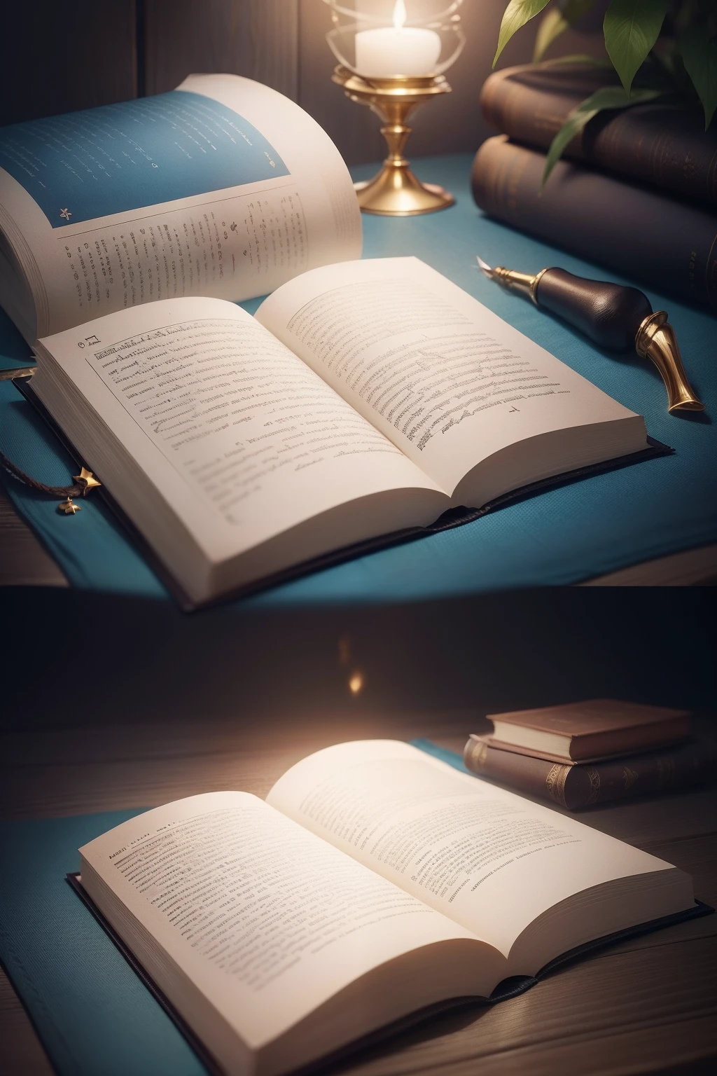 A capa pode apresentar um fundo que mistura tons de azul profundo e dourado, evocando um ambiente sagrado e inspirador. No centro da capa, you may want to include a stylized illustration of an open Bible, with pages turning slightly, suggesting exploration and discovery. About the pages of the Bible, Selected phrases from the video can be highlighted in an elegant and eye-catching font, como "Thou shalt love thy neighbor as thyself" e "Tudo posso naquele que me fortalece."
Around the Bible, visual elements that refer to spirituality, como uma aura suave de luz, an aged scroll or even some doves symbolizing peace, podem ser adicionados para aumentar o apelo visual. Na parte superior da capa, The title "Exploring Impactful Phrases from the Bible: Inspiration and Wisdom" pode estar em uma fonte sofisticada e destacada, with nuances of gold to emphasize the importance of content.