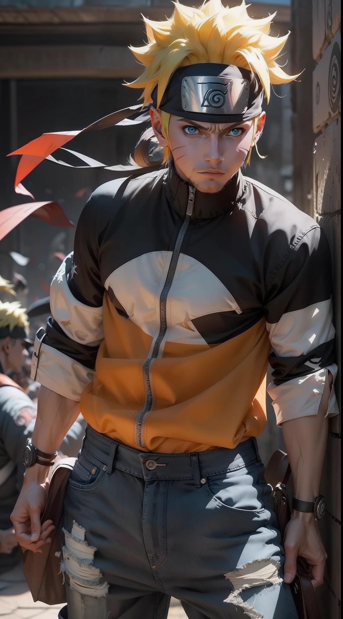 Estilo Naruto Cowntry, vaqueiro, Denim Jeans Pants, fivela, camisa Chadrex, sobretudo, Vaqueiro, Texas