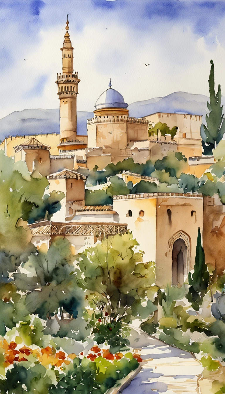 Granada Castle in Spain, cami , minarets et jardins
