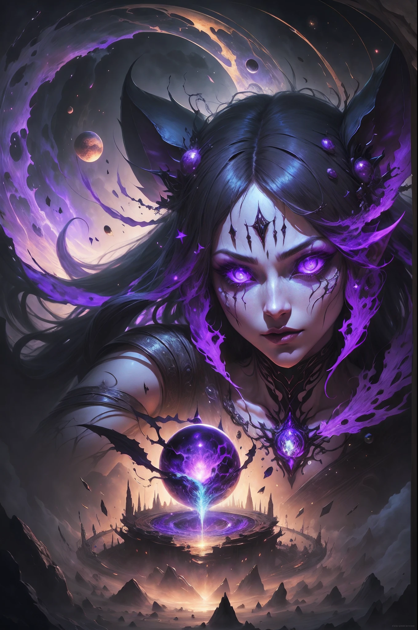 Goddess of darkness around space, melhor qualidade, obra-prima, Ultra high resolution, (foto realista: 1.4), surrealismo, oniric, V0id3nergy, uma criatura de fantasia, Shadowdancer, magia das sombras, Darkness Control, discretion, shadowstep, Umbral spells, hidden blade,