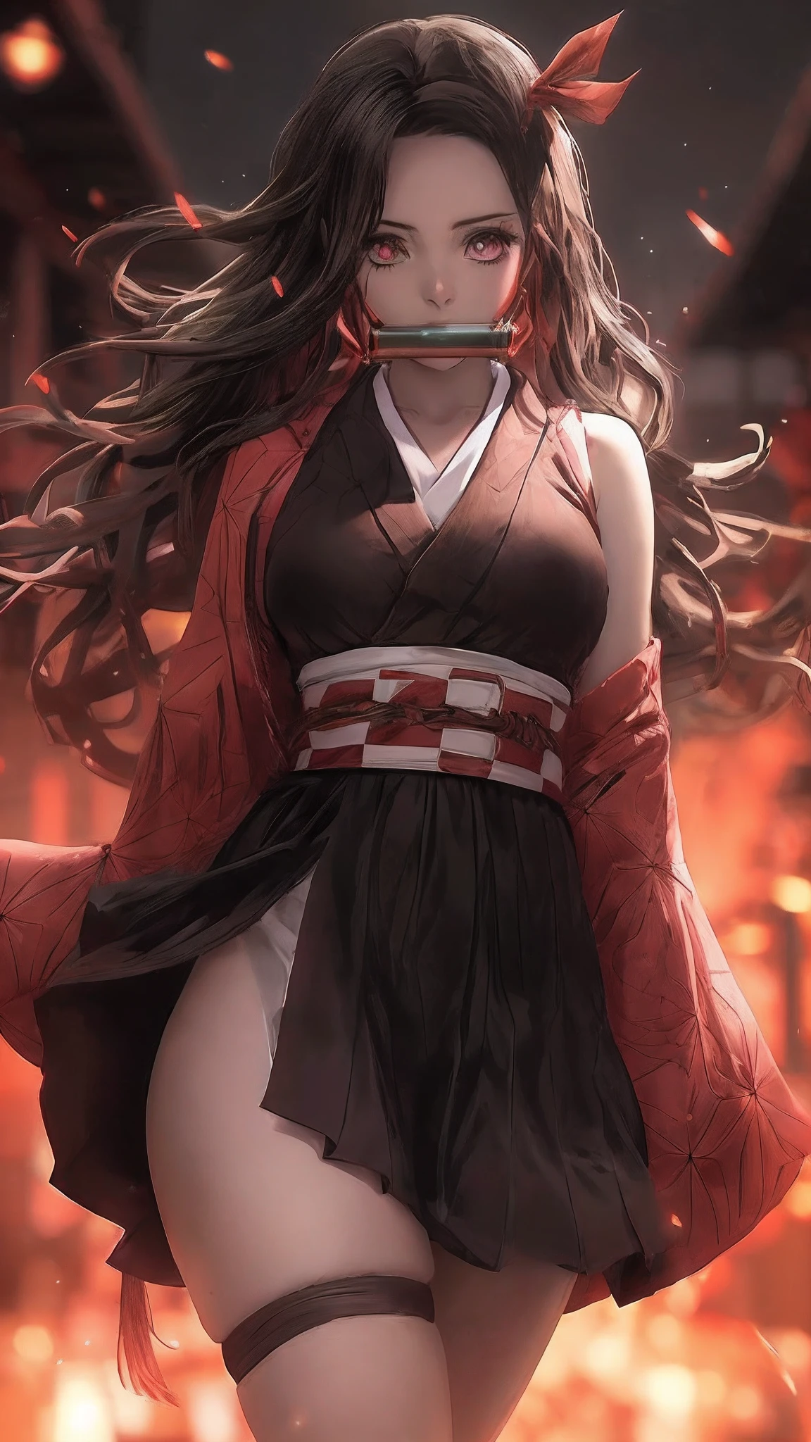 Anime girl with long hair and a red cape on her head, Artgerm extremamente detalhado, estilo Artgerm, estilo de Artgerm, Artgerm. anime illustration, Artgerm. High detail, Artgerm em ArtStation Pixiv, nezuko kamda, olhos brilahantes, realistic Trend in ArtStation Pixiv, highes definition, 3d, 8k