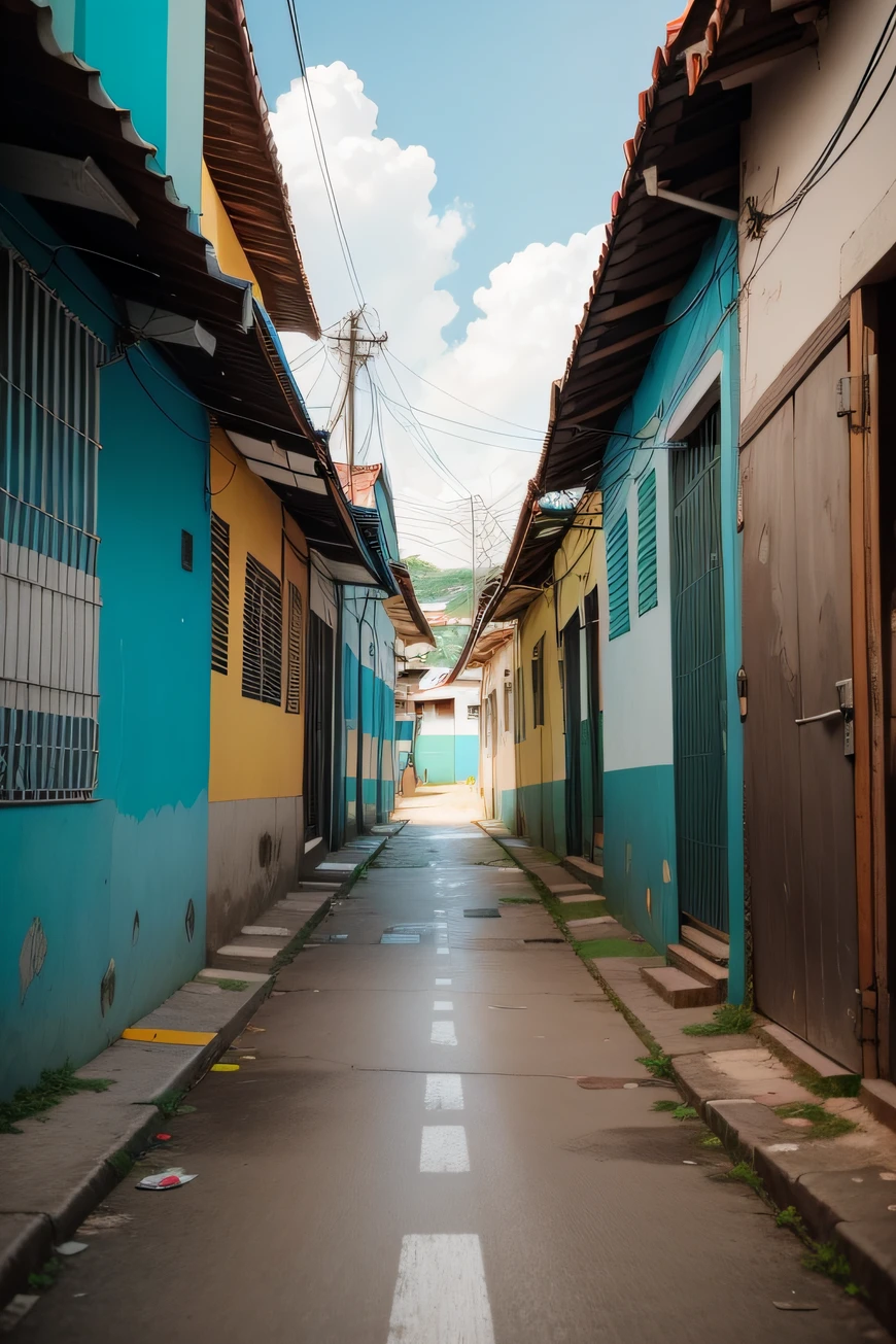 cidade linda no lado esquerdo, Rio de Janeiro's favela in the middle and empty space in the middle, just the floor and the bottom