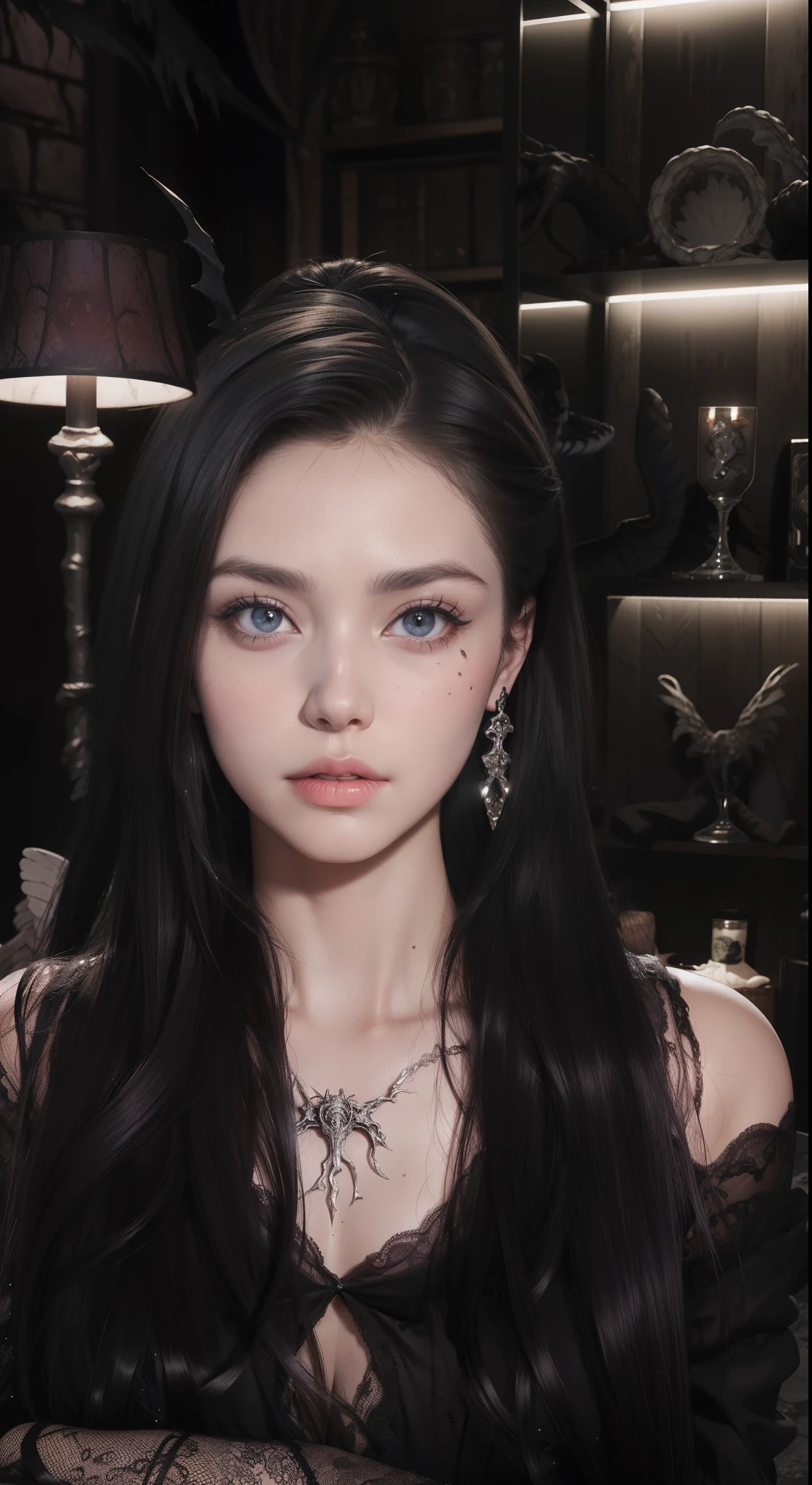 Fine matte paint,Skeleton Dark Angel, Haunted castle with large wings, Fill the drawing table with a knife,terroral,uncanny,horrid,secret terror,tentaculata,grape trees,The eye,uncanny valley effect teeth,all fours,Critters,Blood Moon,super high image quality,Sexy beauty,The picture quality is clear,Cold Queen