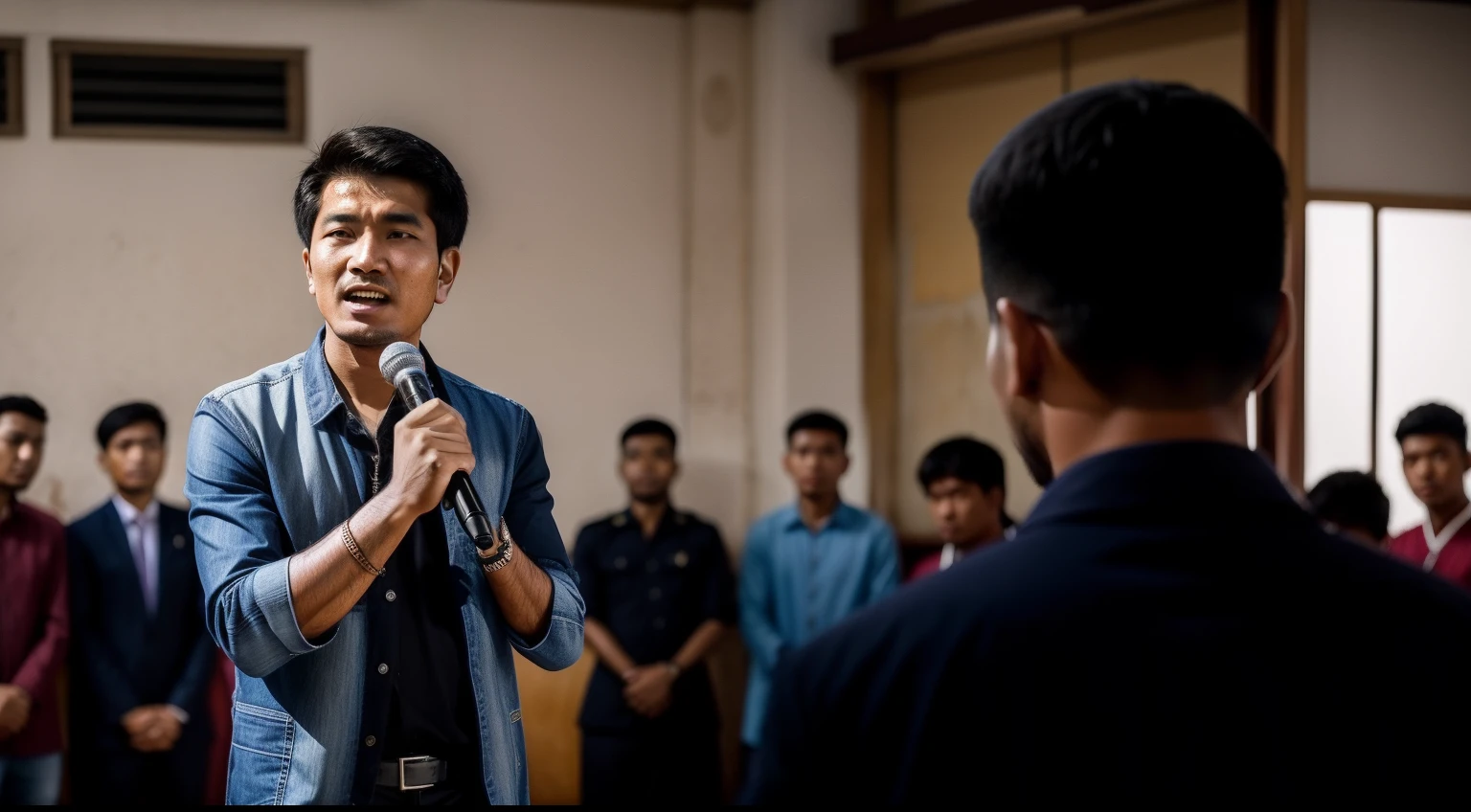 O jovem oriental transformado, Now a leader in the community, is standing in front of a group of people, telling his story of redemption and wisdom. His words flow with passion, And the watchful eyes and inspired expressions of the listeners show how he is positively impacting their lives.