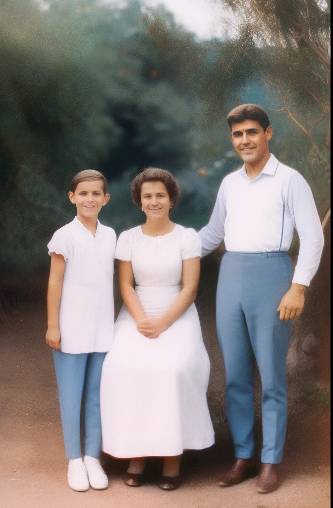 Old family photo with a Portuguese man, uma mulher e uma menina