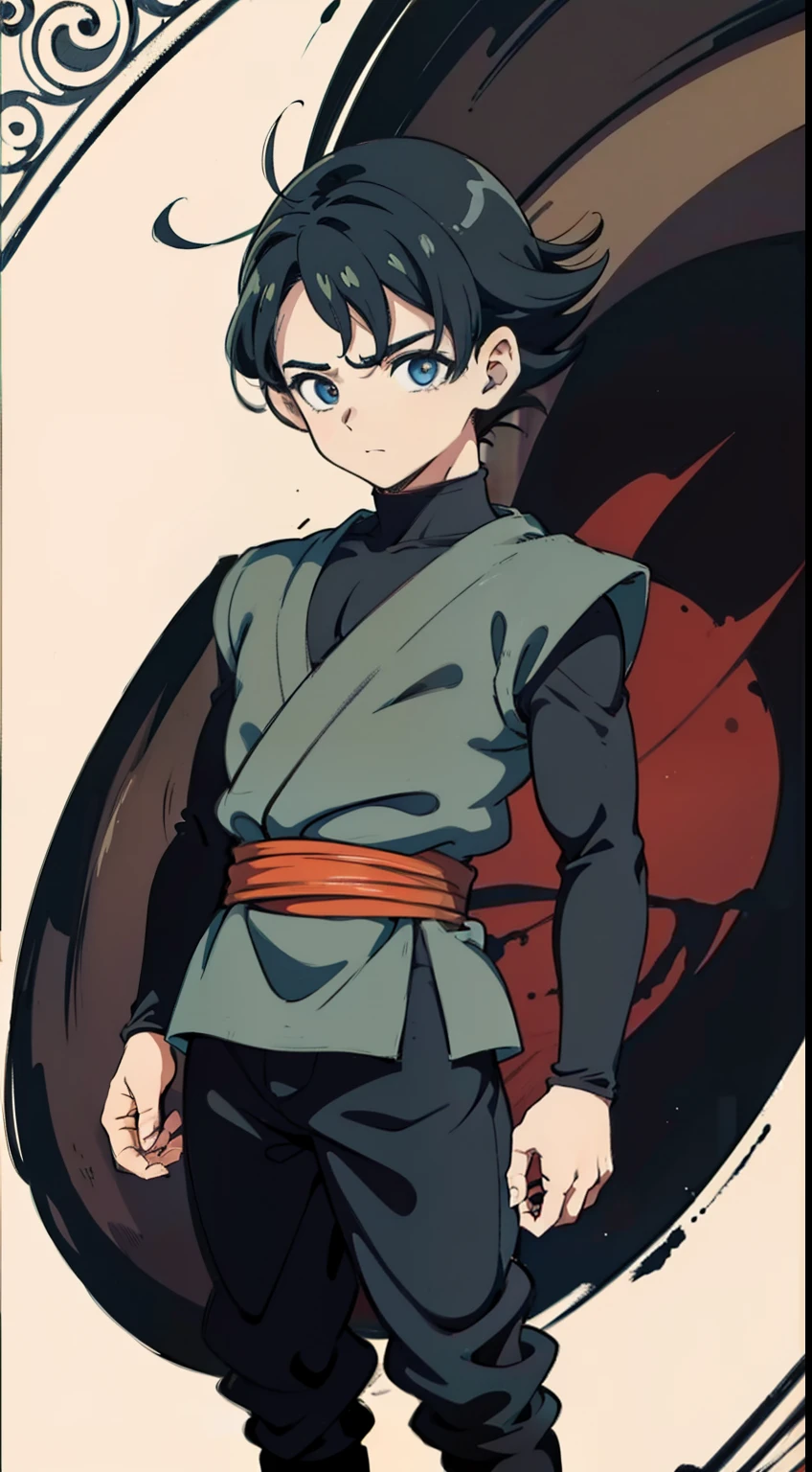 ((1garoto)) jovem, , masculino, cabelo preto, cor marrom dos olhos, desenho, anime, ((master part)) 4k, ((Estilo anime)) ((arte conceitual)) corpo inteiro, Standing, cabelo curto