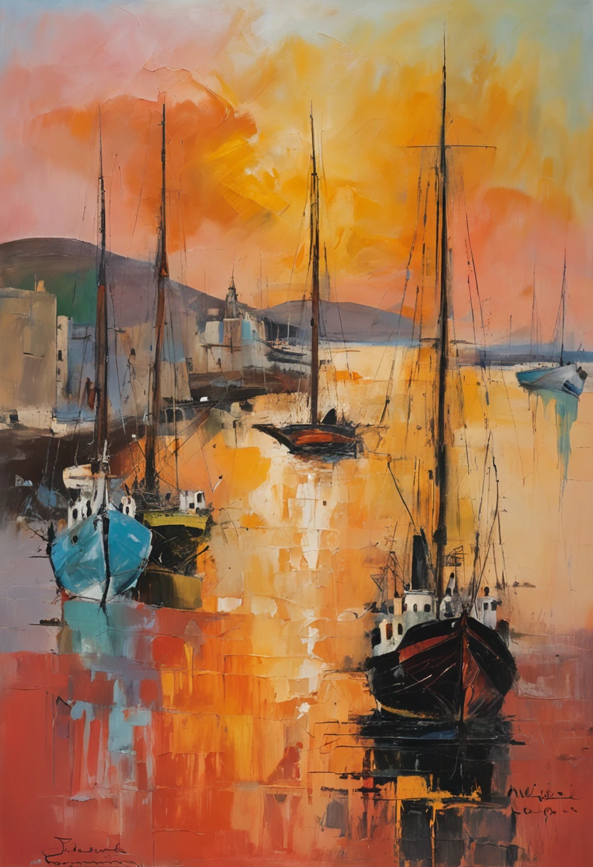 sailing boats , des corsaires , des canons sur les bateaux , plusieurs bateaux sortent du port , derriere le port , the city of Algiers with its mosques , et minarets