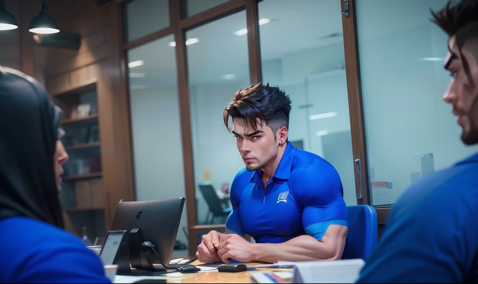 Handsome boy, muscle, manager, cartoon character 4k, 8k reality face