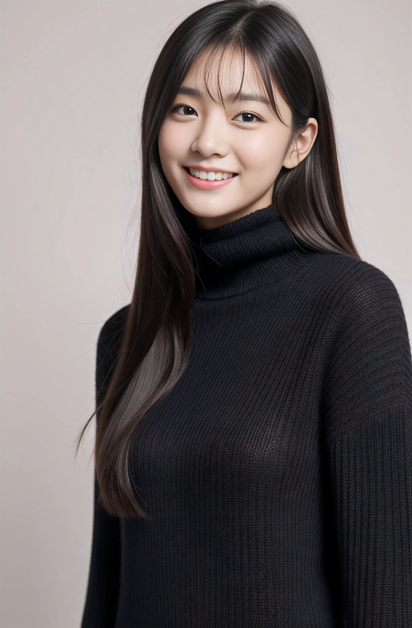 knit、turtle neck、Korea person、A dark-haired、Cat face、Oku Duplex、At the tip of the nose、Soft lips、Height 158cm、D-cups、Full body black knit clothes、skiny、full body Esbian、Skinny Legs、8K high image quality、Kim Min-joo、A smile、The background is a park、hi-school girl、High school students、a 、Right hand、left hand、Turn your back、Only one person