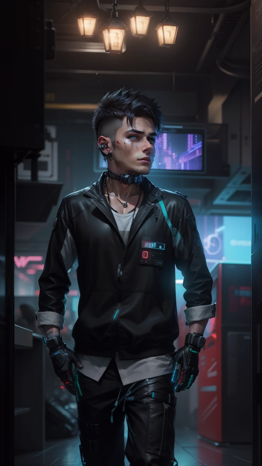 Change background cyberpunk cute boy , realistic face , High quality realistic ,8k ultra realistic,