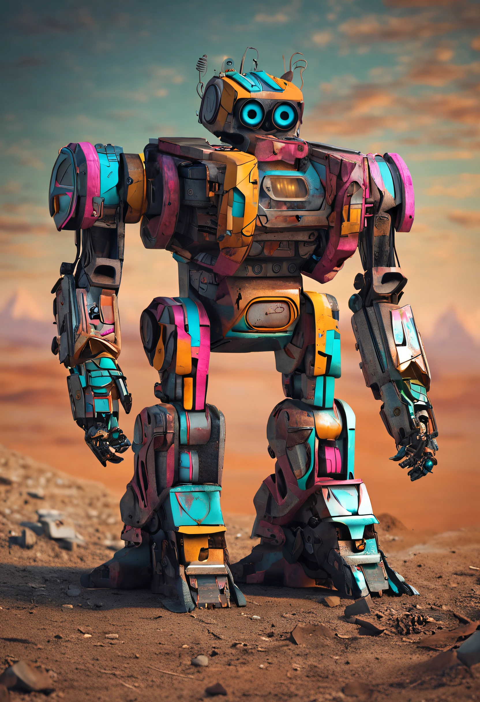 Full-body AbstractPattern robot, estilo chibi, esta em um campo de futebool