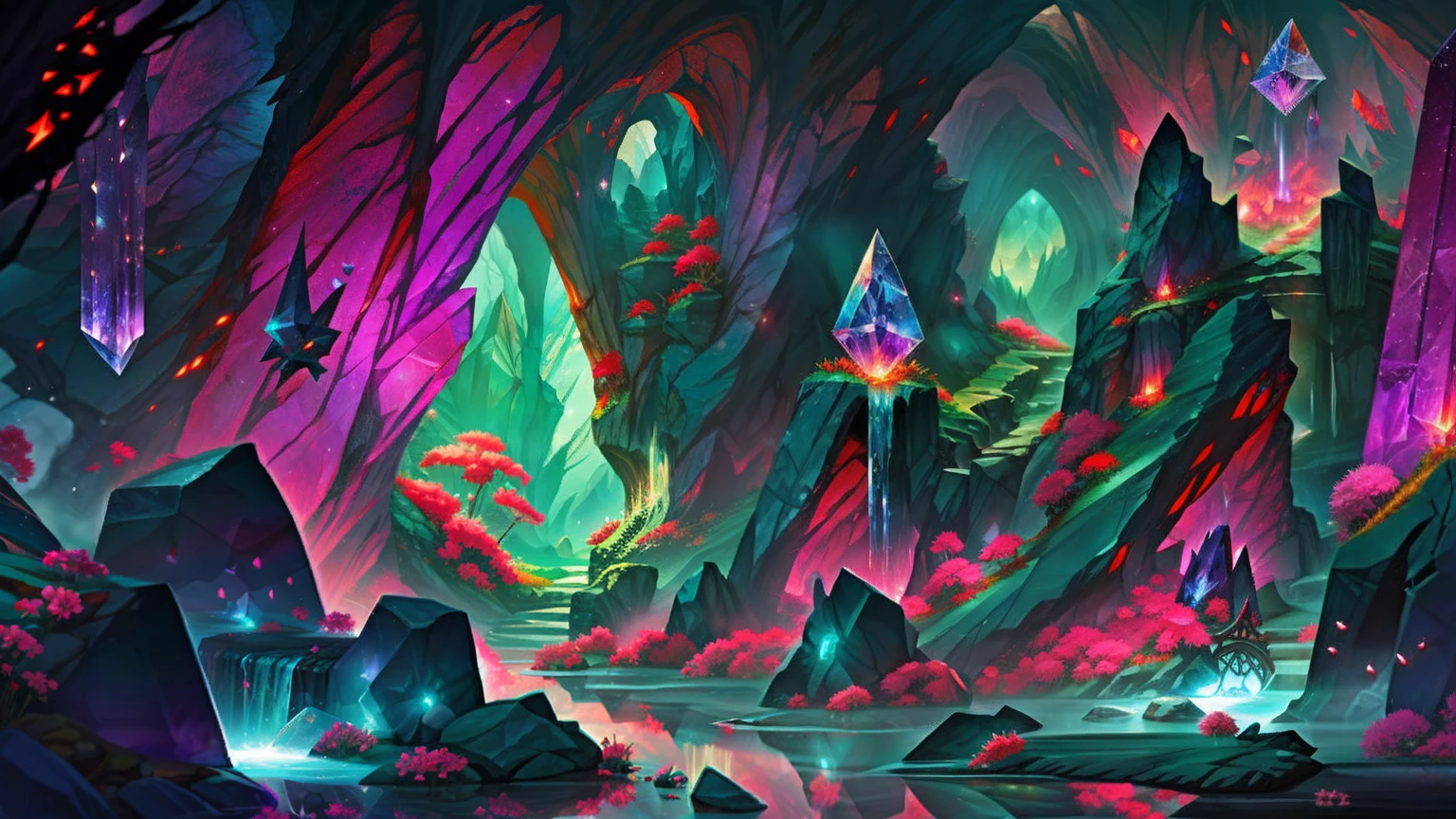 Fantastic mineral, ConceptArt, fantasy ore, magic atmosphere, Mystical radiance, Crystal Cave