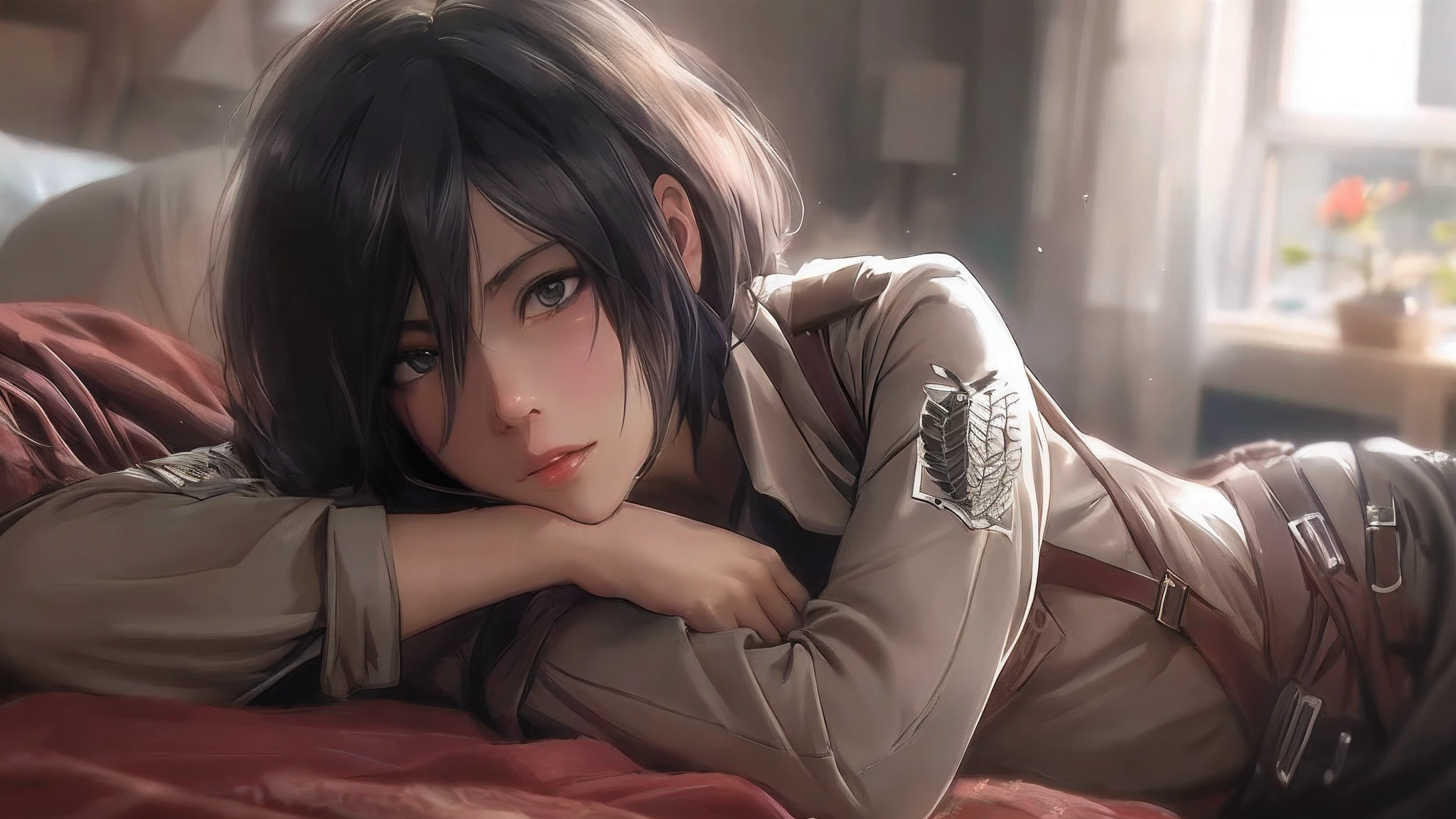 Anime girl lying on a bed with her arms crossed, Papel de parede anime 4k, Anime Wallpaper 4k, 4k anime wallpapers, arte de anime realista, Makoto Shinkai e Artgerm, Anime Art Wallpaper 4K, Anime Art Wallpaper 4K, Anime Art Wallpaper 8K, Arte no estilo de Guweiz, realismo de anime